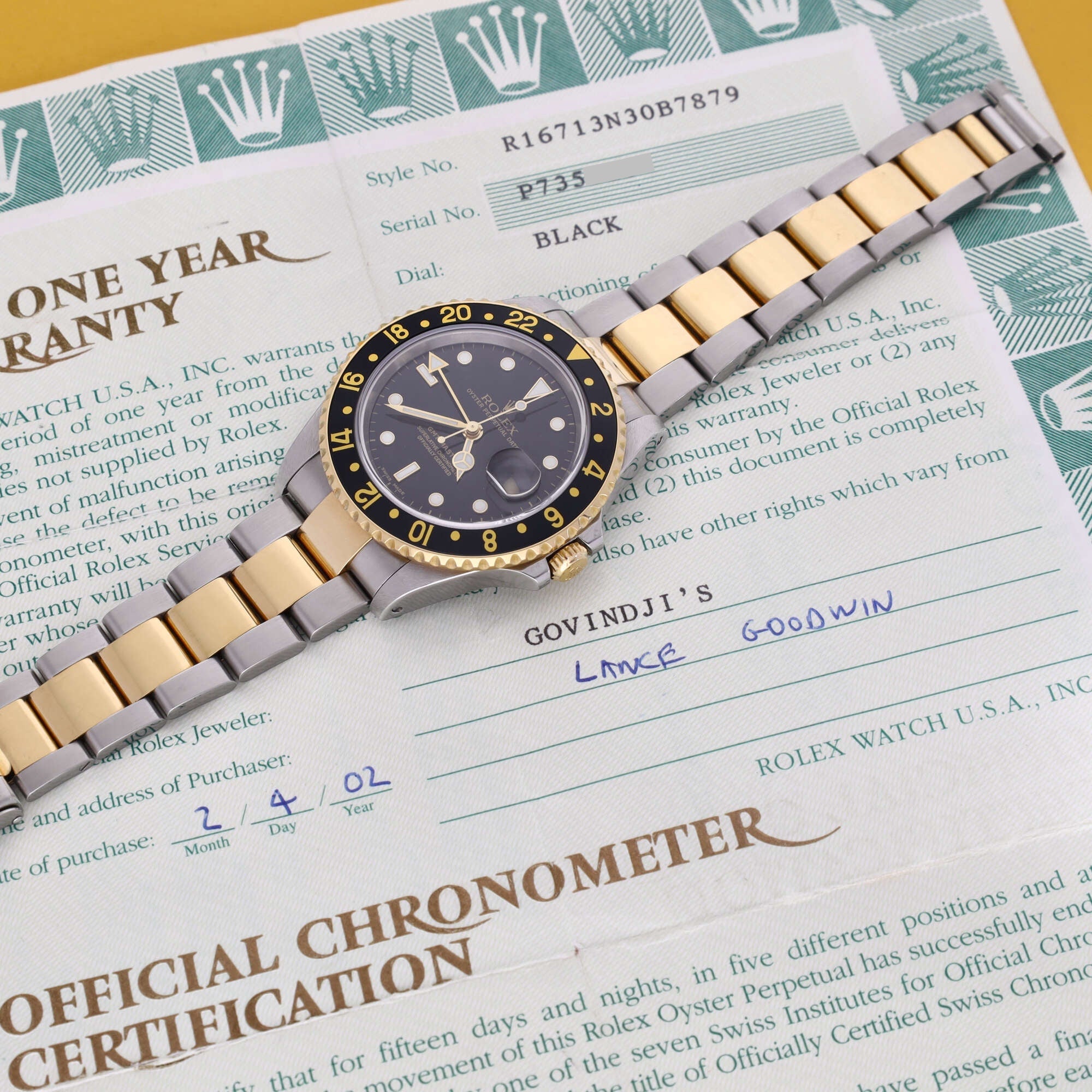 Rolex GMT Master II Ref. 16713LN Box and Papers