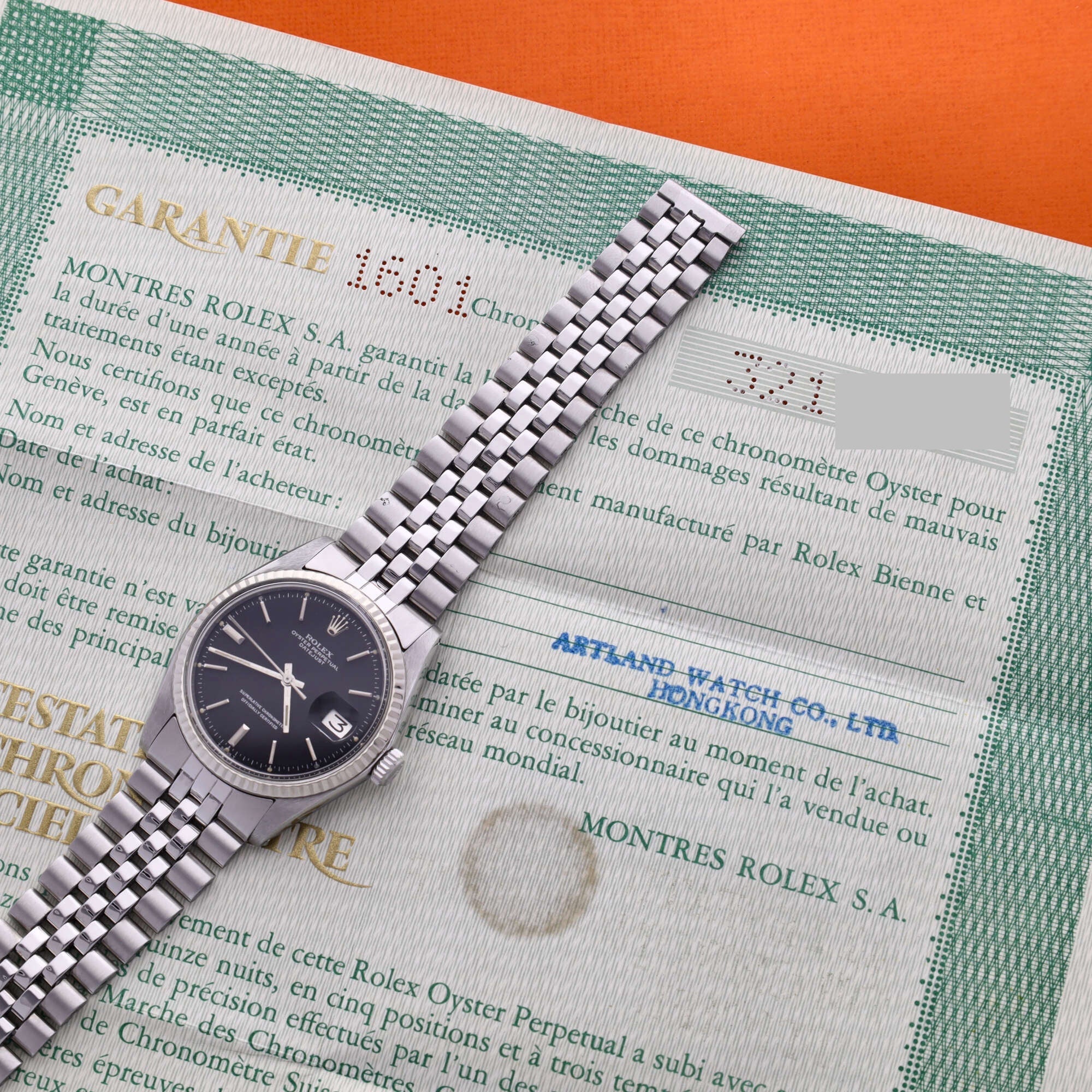 Rolex Datejust Ref. 1601 Matte Black Dial Box and Papers