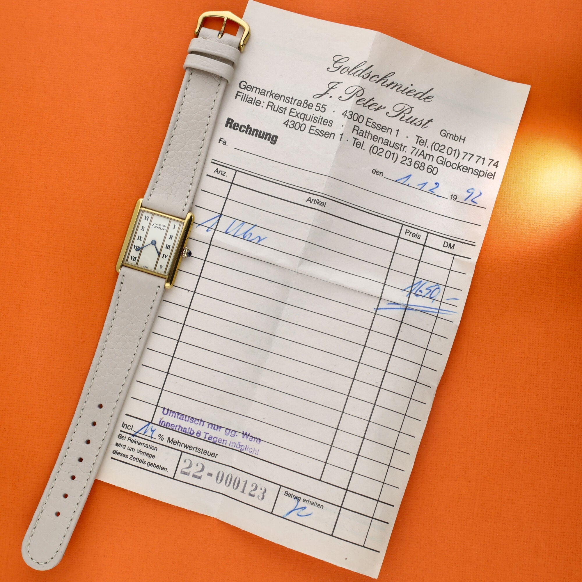 Cartier Must Tank Ref. 590005 Cream Dial Invoice and Box