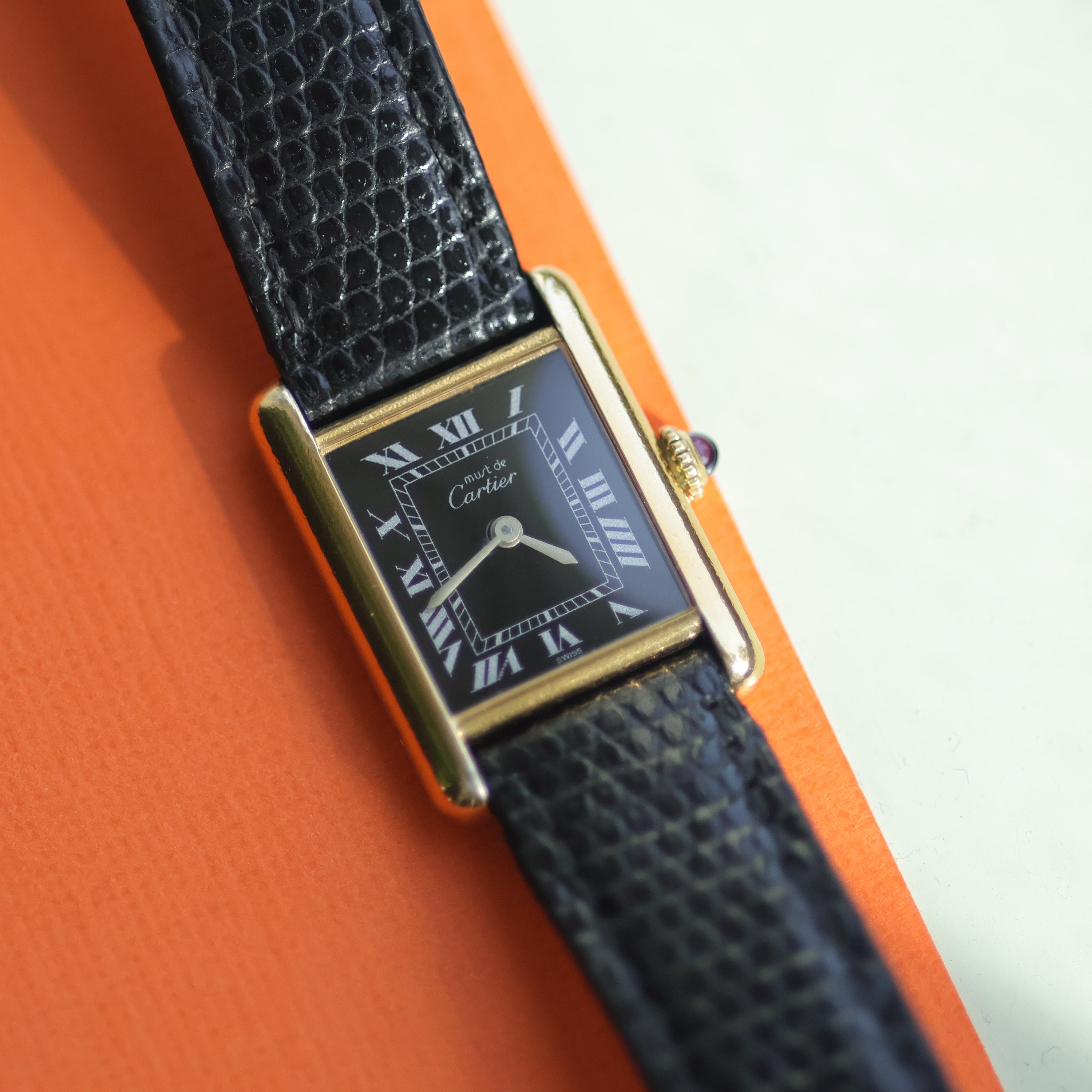 Cartier Must Tank Small Black (Inverted) Dial Box and Papers