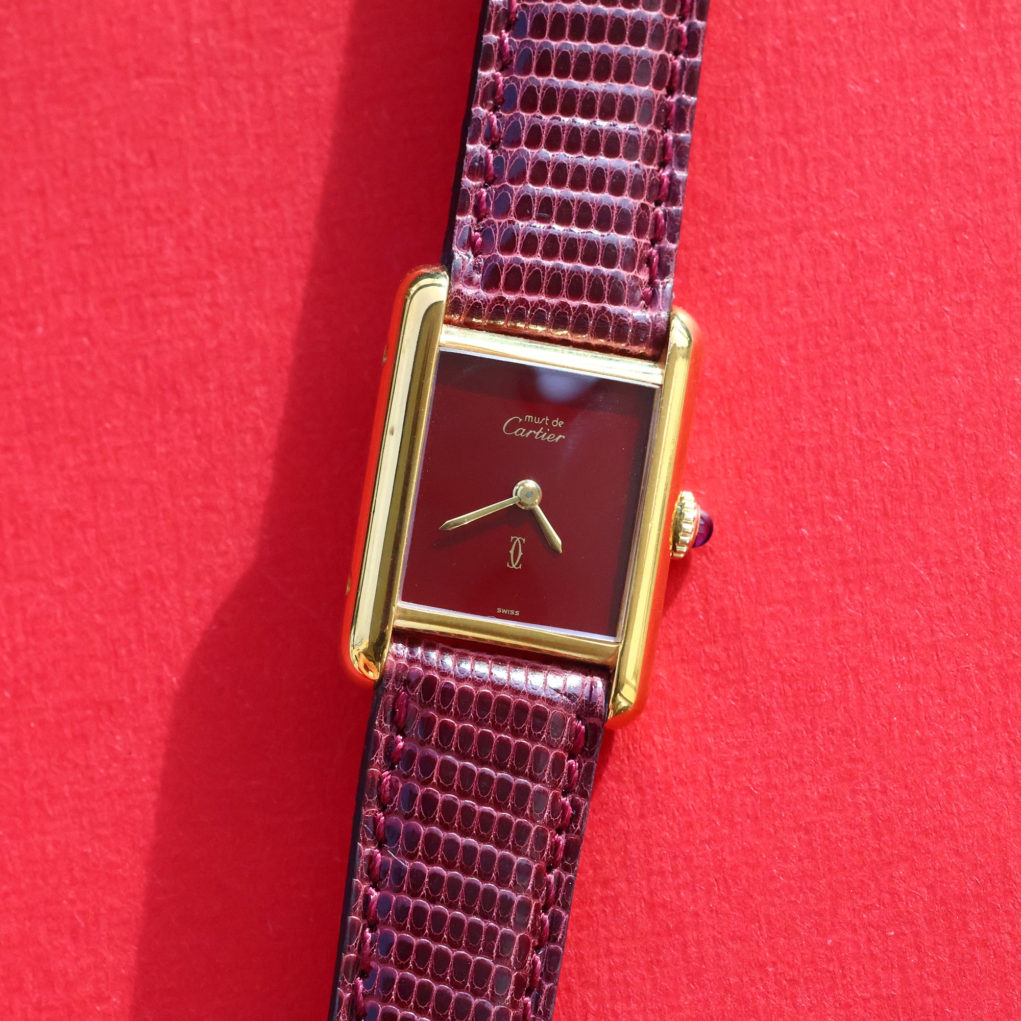 Cartier Must Tank Small Burgundy Red Dial