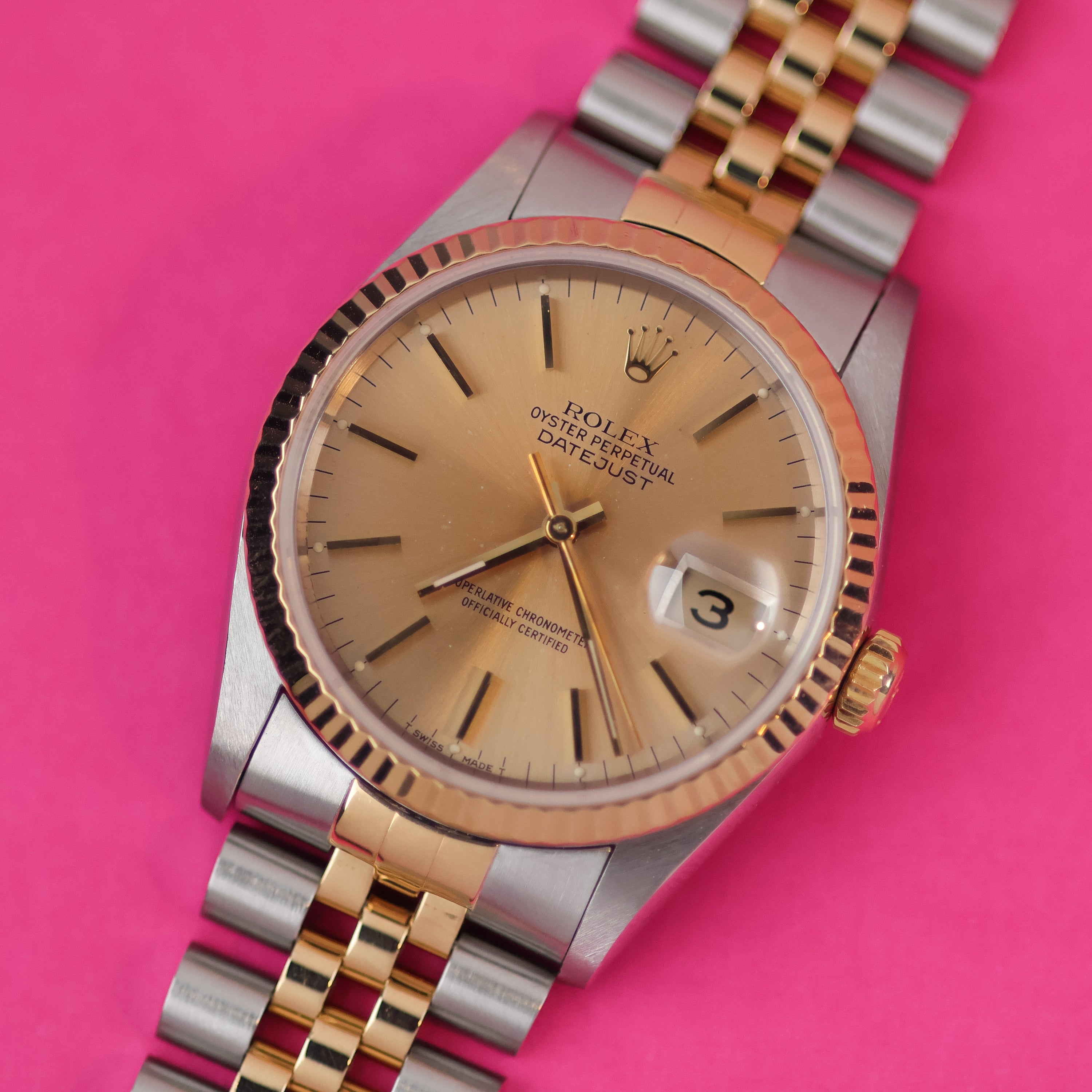 Rolex Datejust Ref. 16233 Steel and Gold Warm Patina Silver Dial