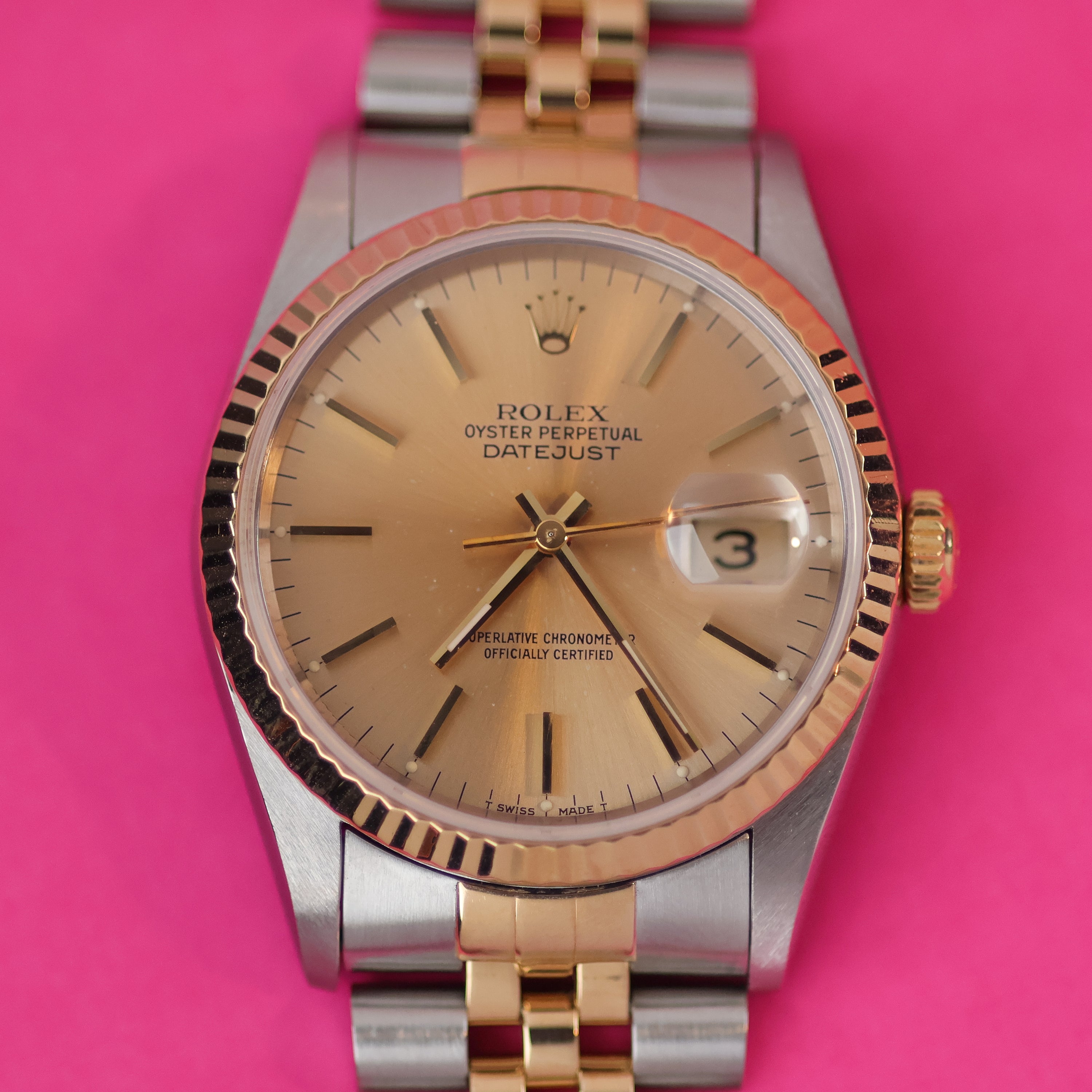 Rolex Datejust Ref. 16233 Steel and Gold Warm Patina Silver Dial