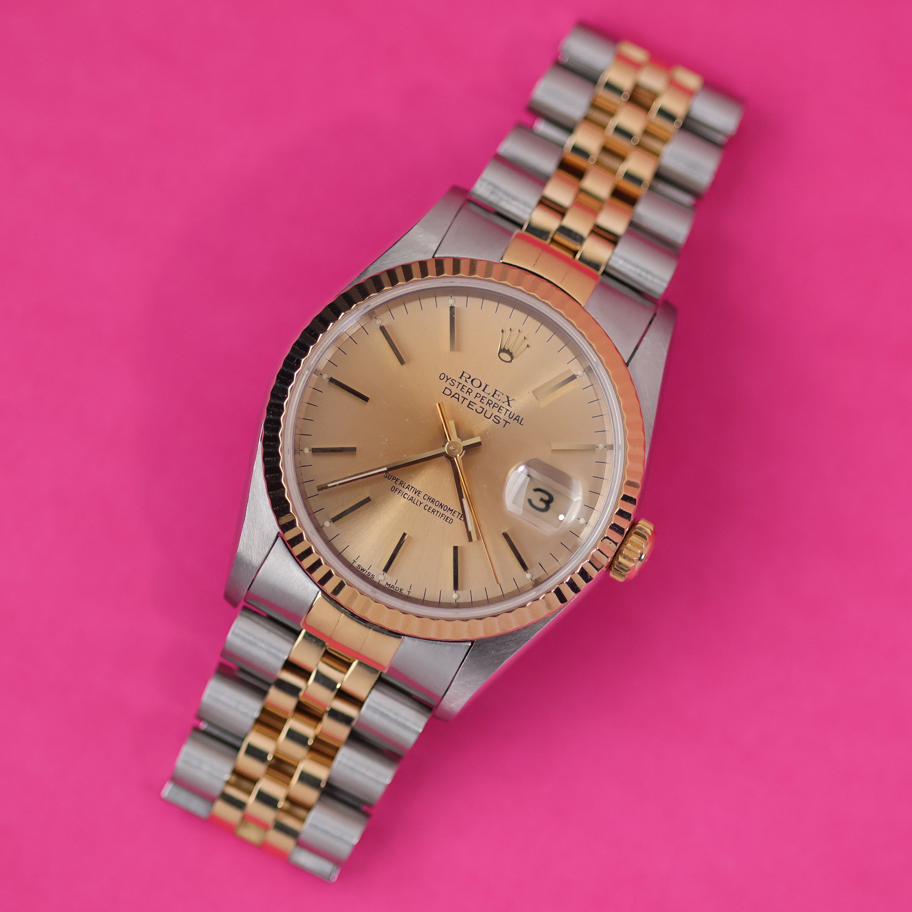 Rolex Datejust Ref. 16233 Steel and Gold Warm Patina Silver Dial
