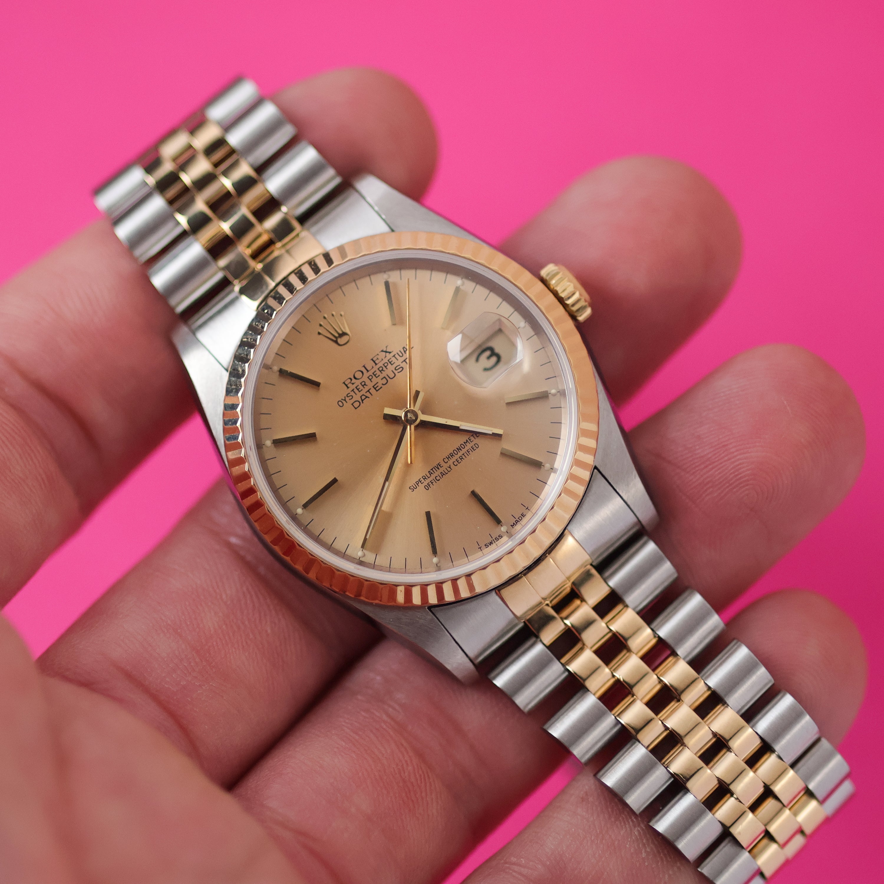 Rolex Datejust Ref. 16233 Steel and Gold Warm Patina Silver Dial