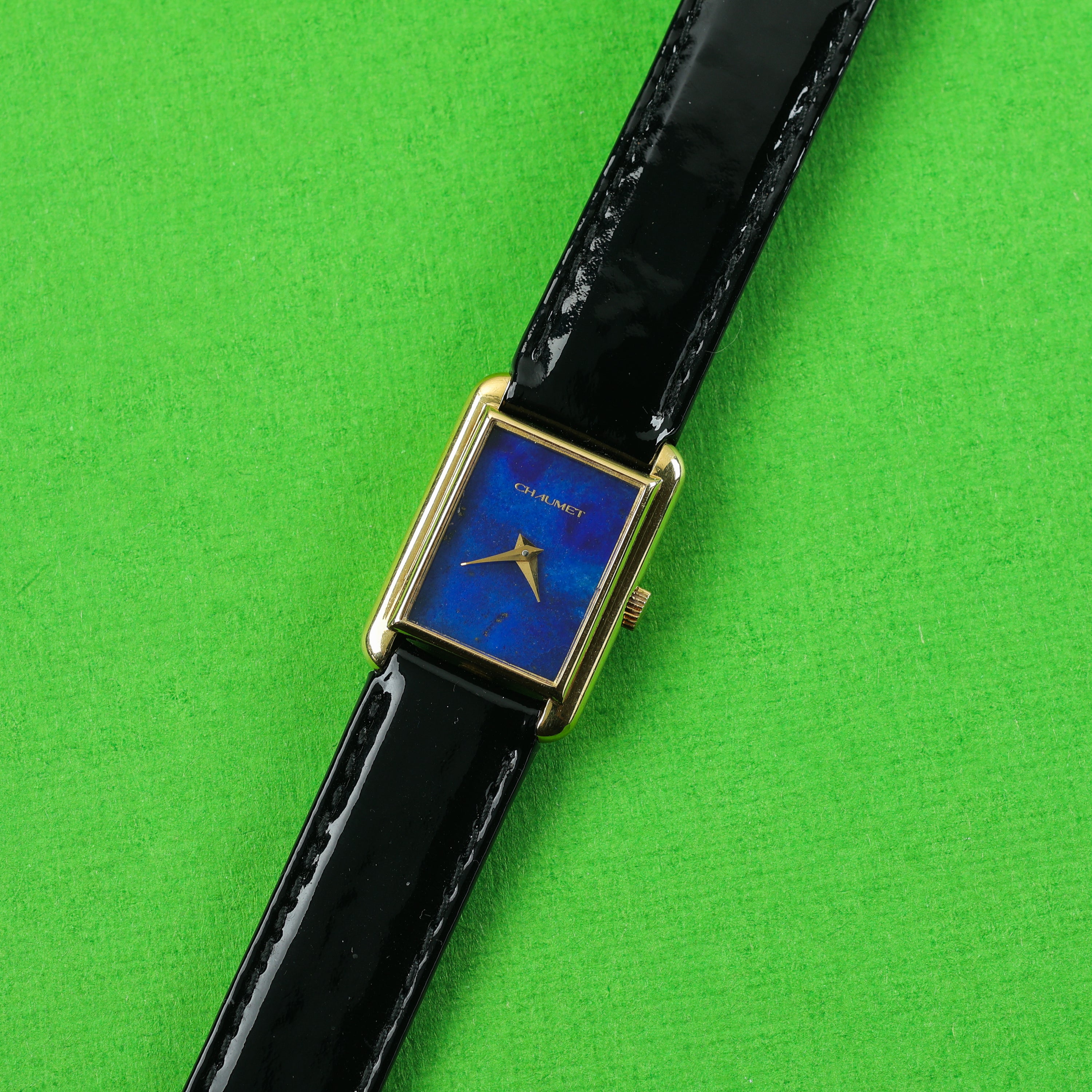 Chaumet Rectangular 18K Yellow Gold Lapis Lazuli Stone Dial