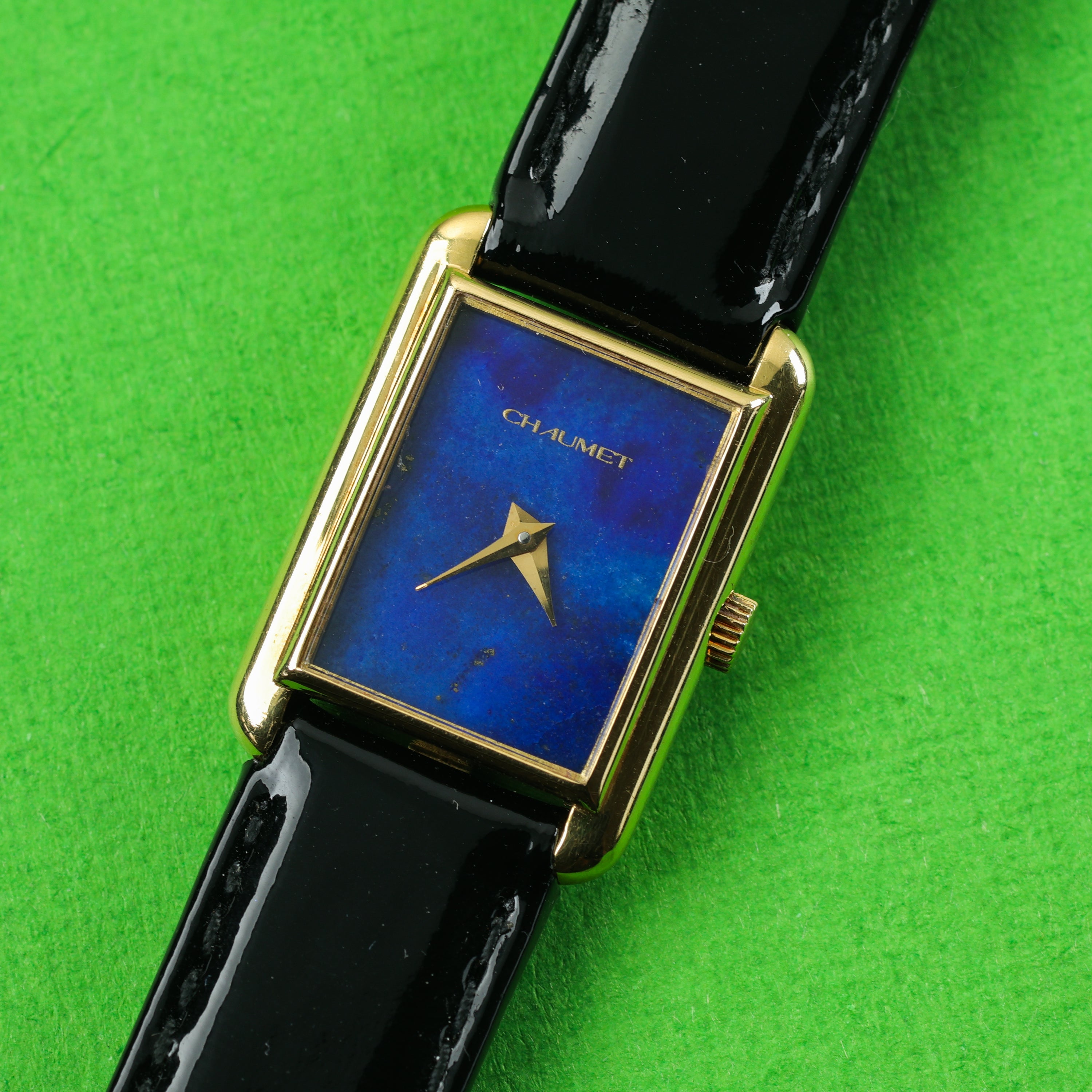Chaumet Rectangular 18K Yellow Gold Lapis Lazuli Stone Dial