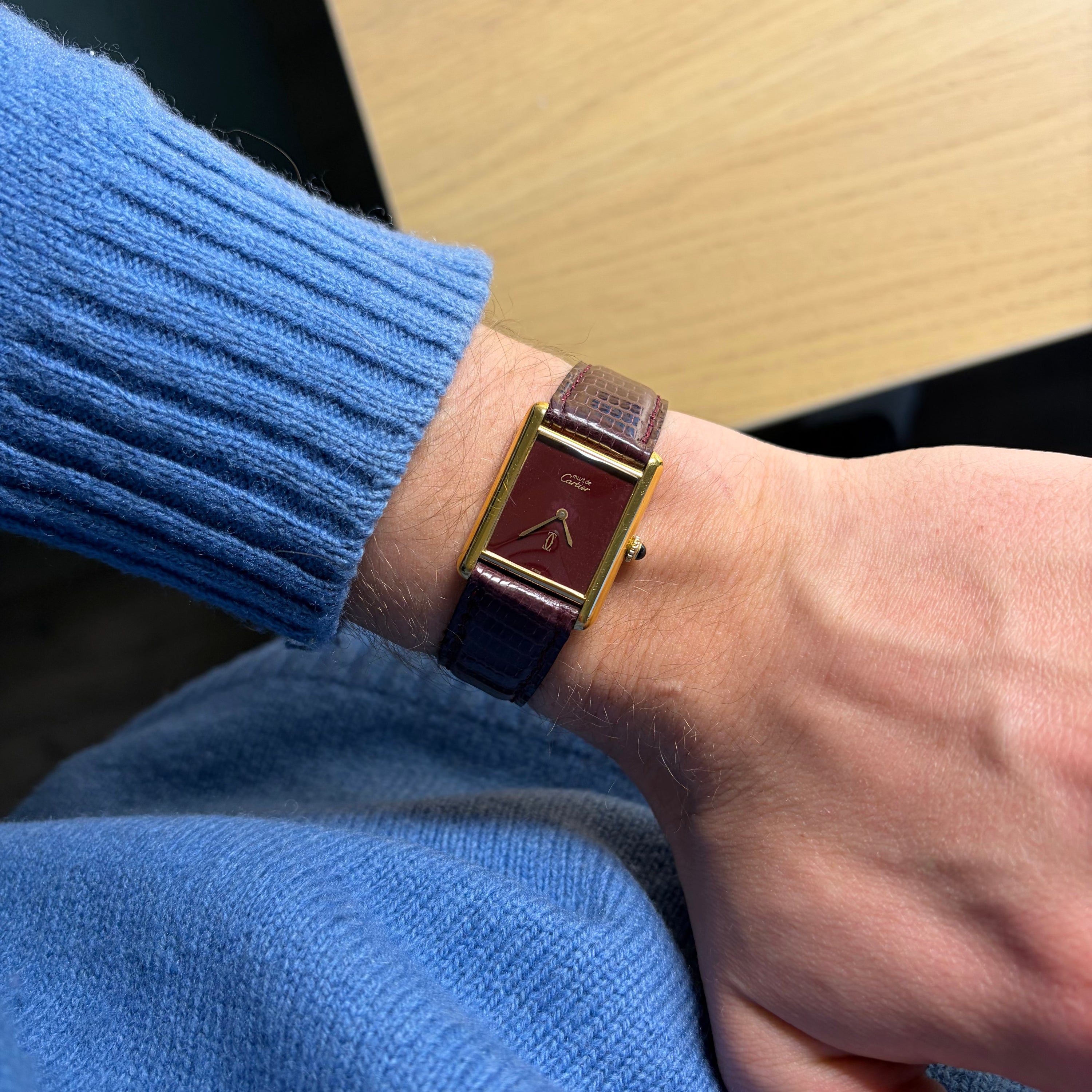 Cartier Tank Must Large Burgundy Red Dial