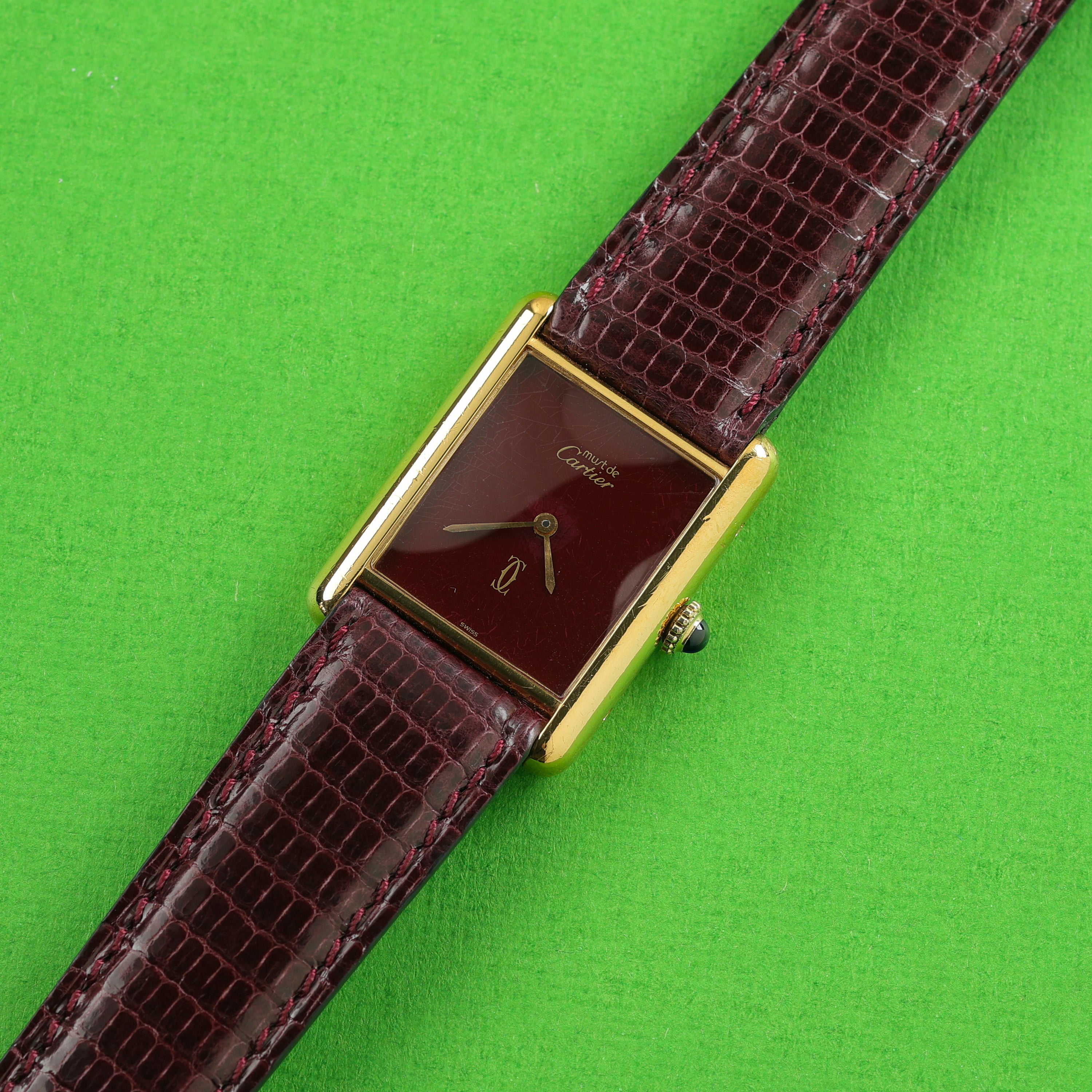 Cartier Tank Must Large Burgundy Red Dial