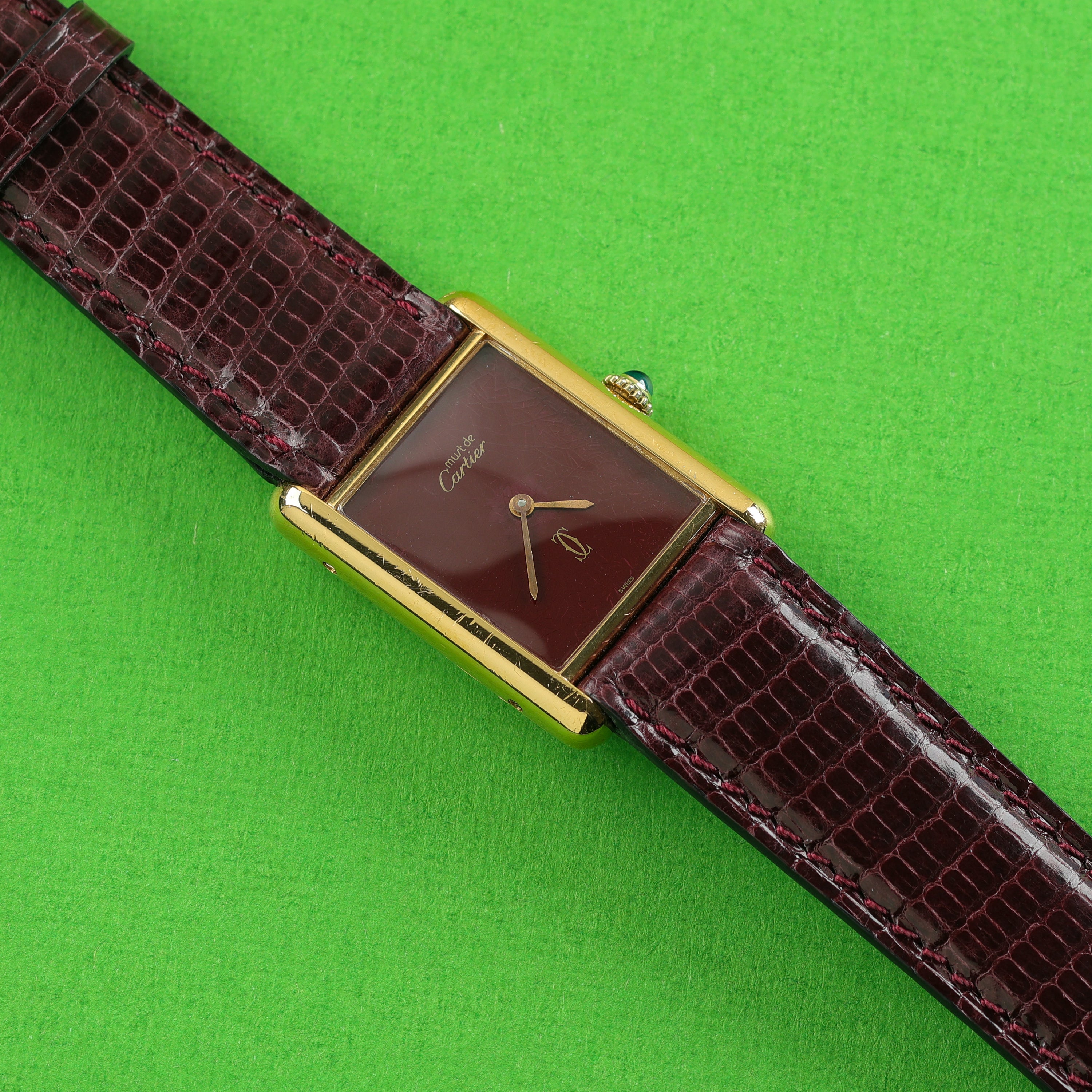 Cartier Tank Must Large Burgundy Red Dial