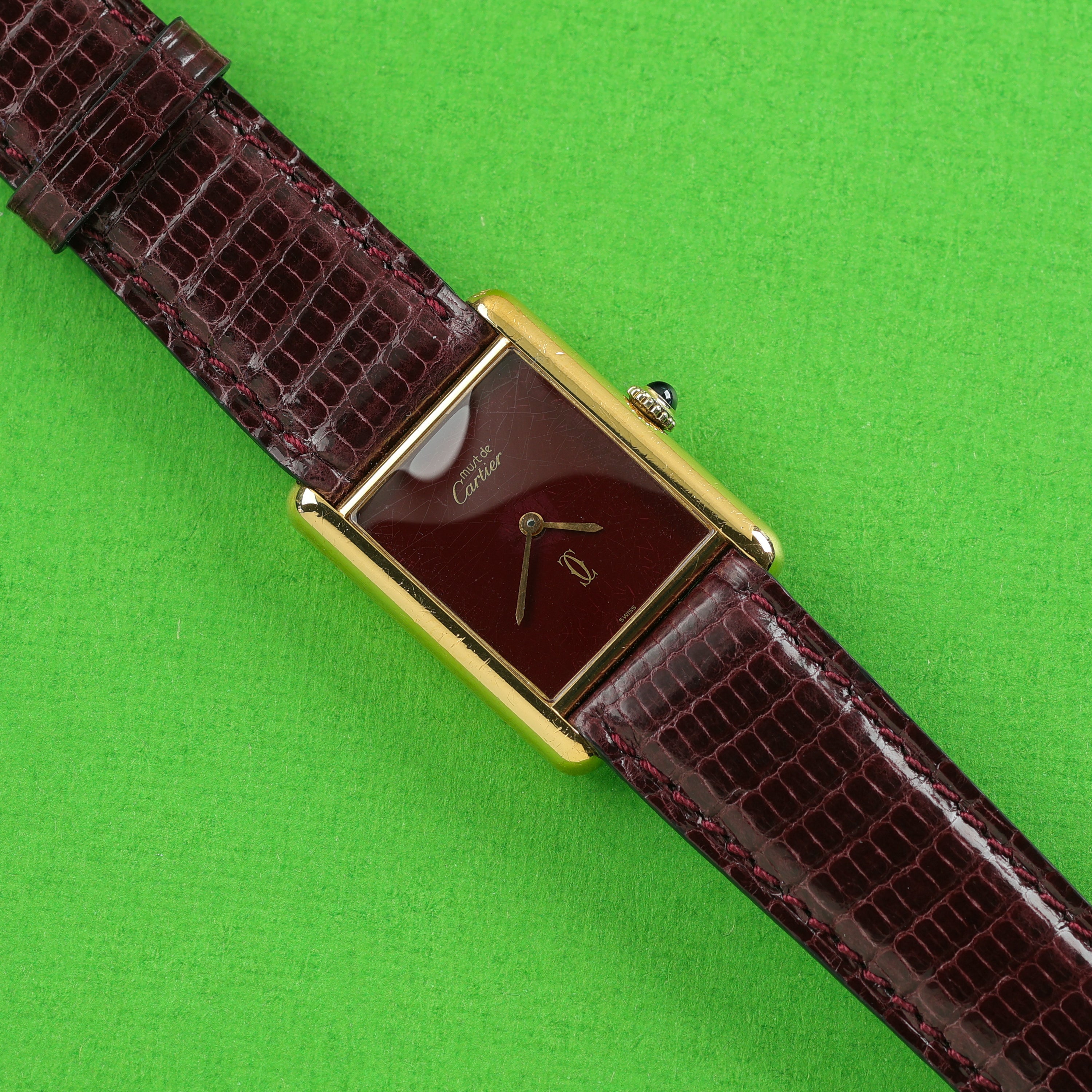 Cartier Tank Must Large Burgundy Red Dial