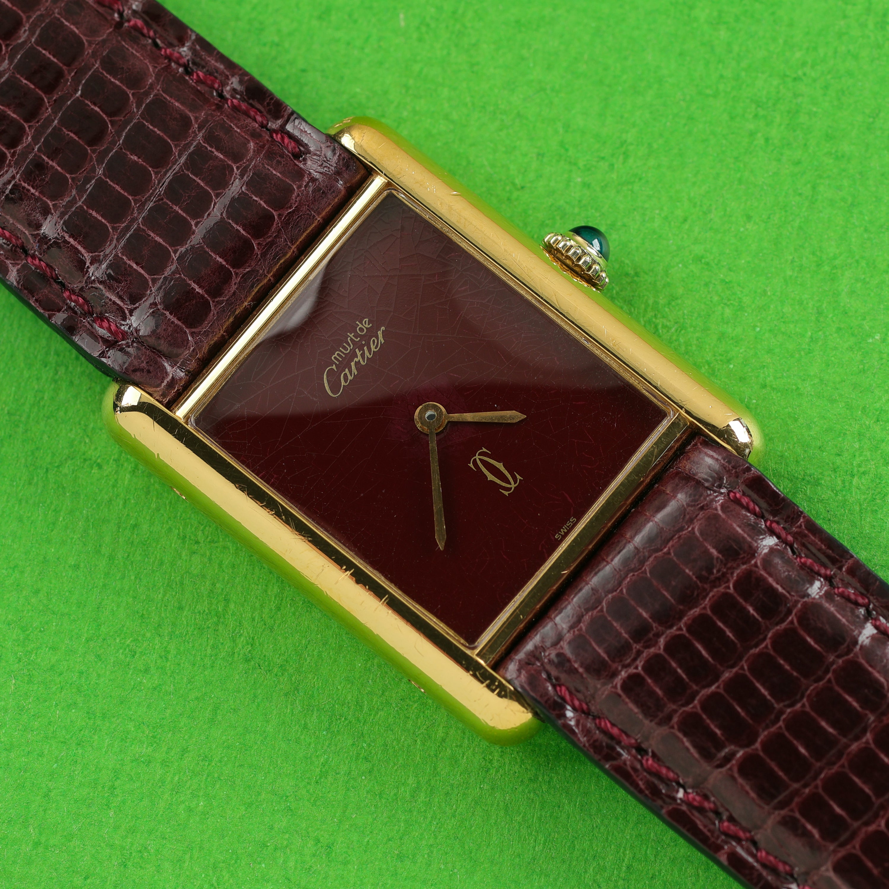 Cartier Tank Must Large Burgundy Red Dial