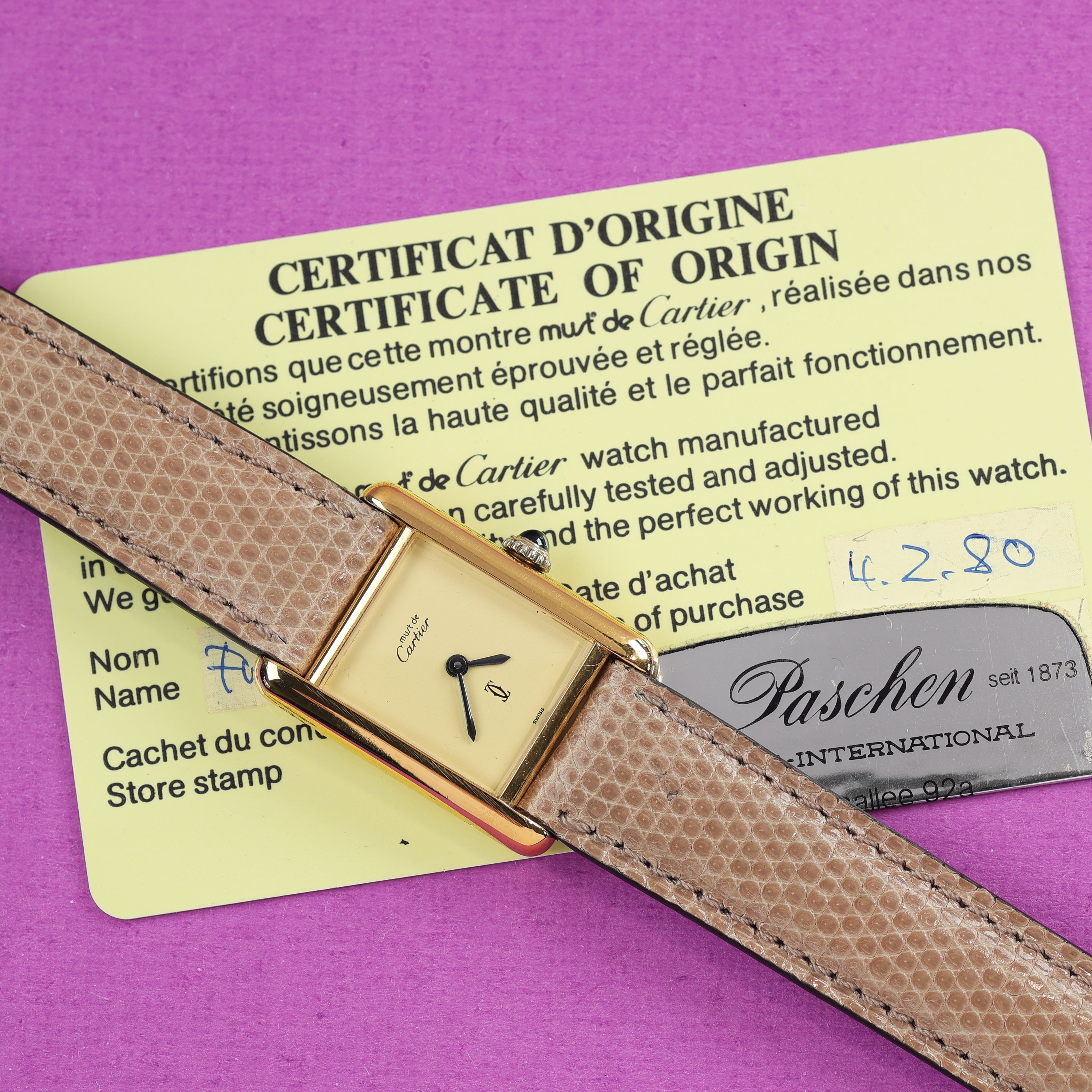 Cartier Tank Must Small 'Lemon' Dial With Original Papers