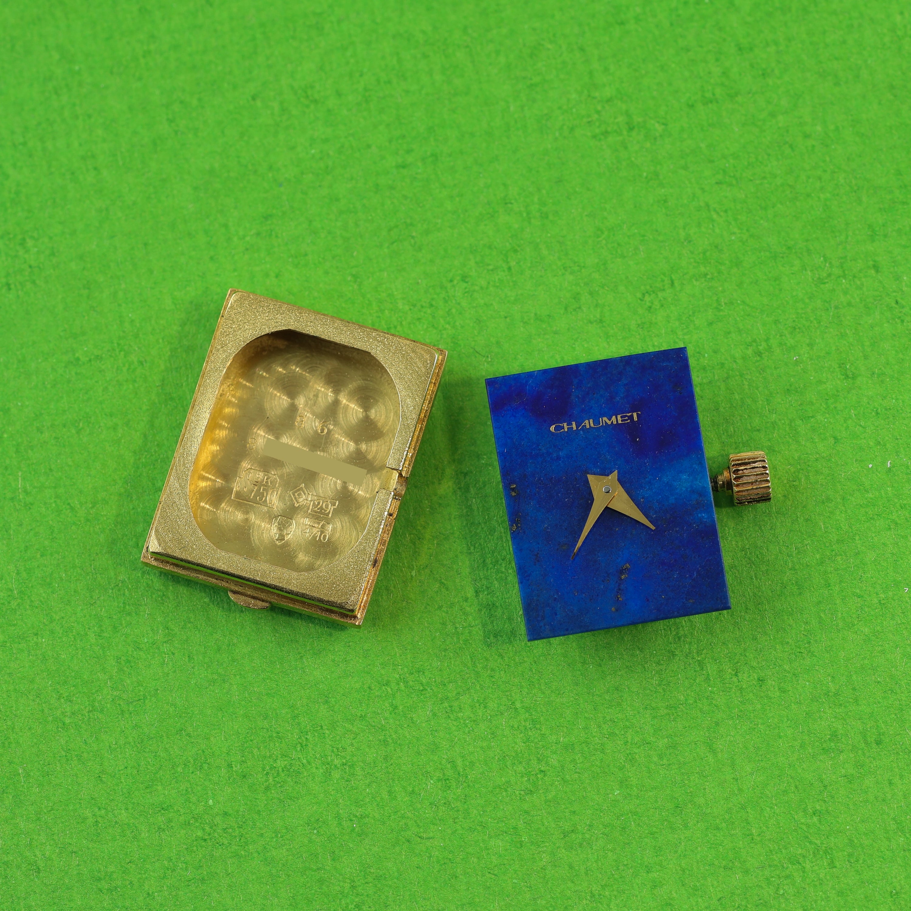 Chaumet Rectangular 18K Yellow Gold Lapis Lazuli Stone Dial