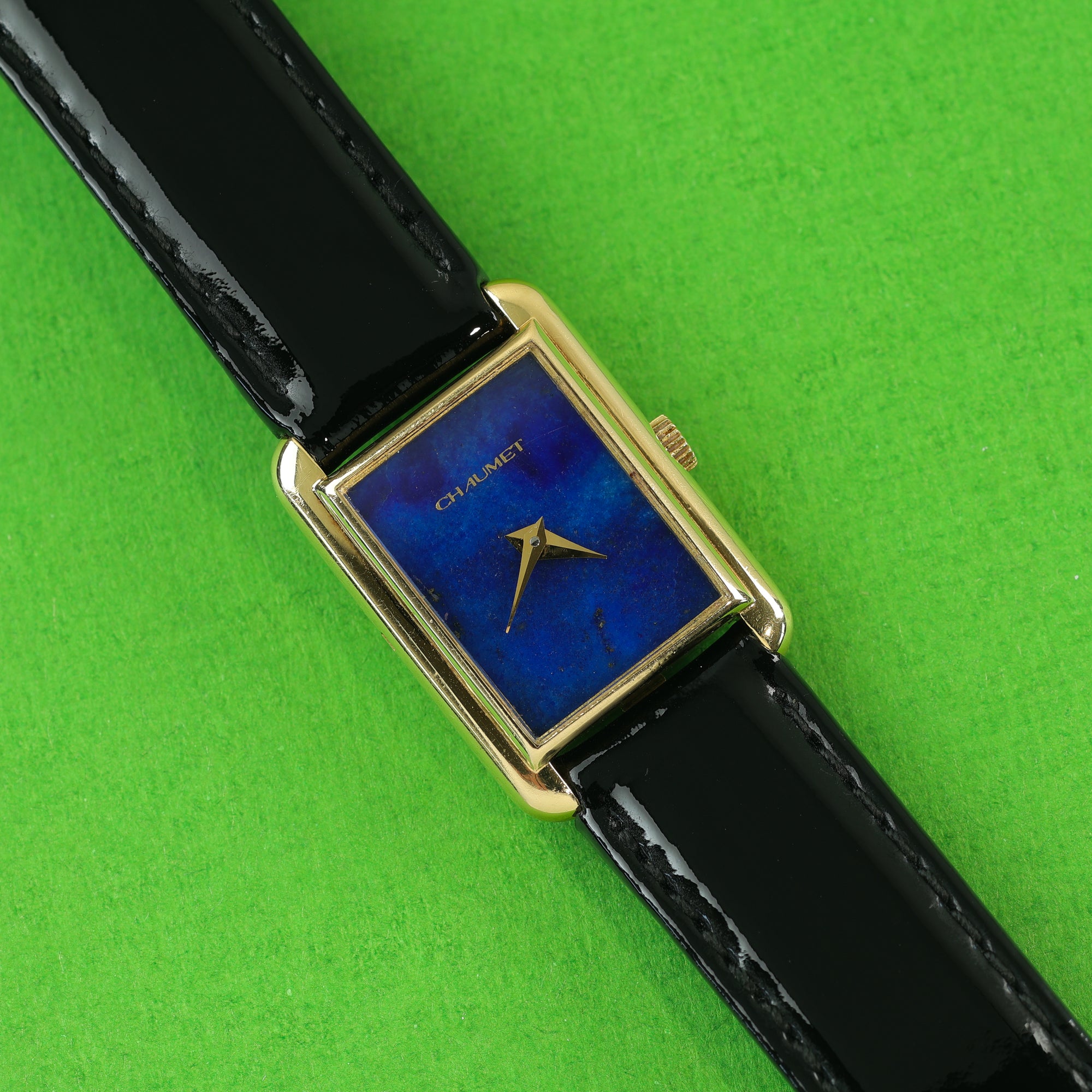 Chaumet Rectangular 18K Yellow Gold Lapis Lazuli Stone Dial