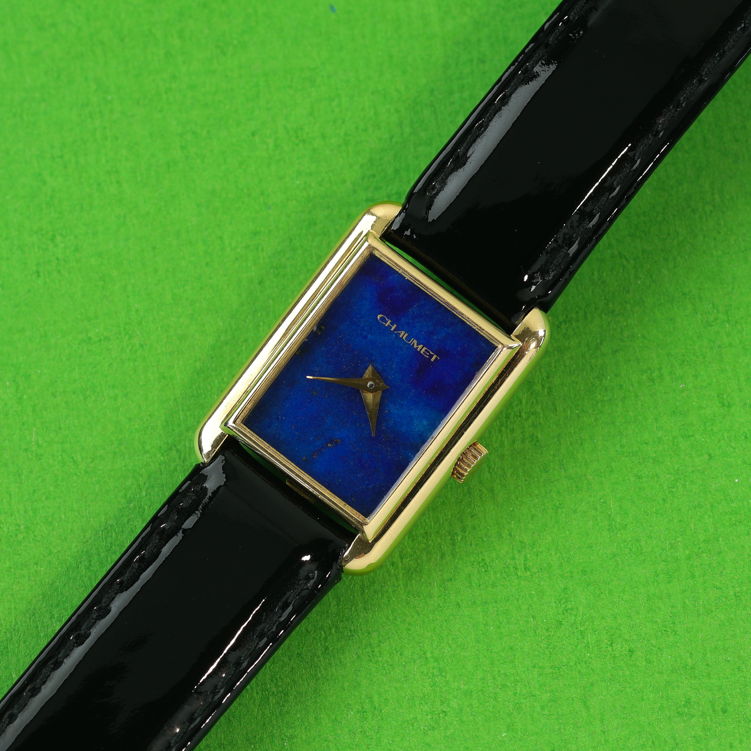 Chaumet Rectangular 18K Yellow Gold Lapis Lazuli Stone Dial