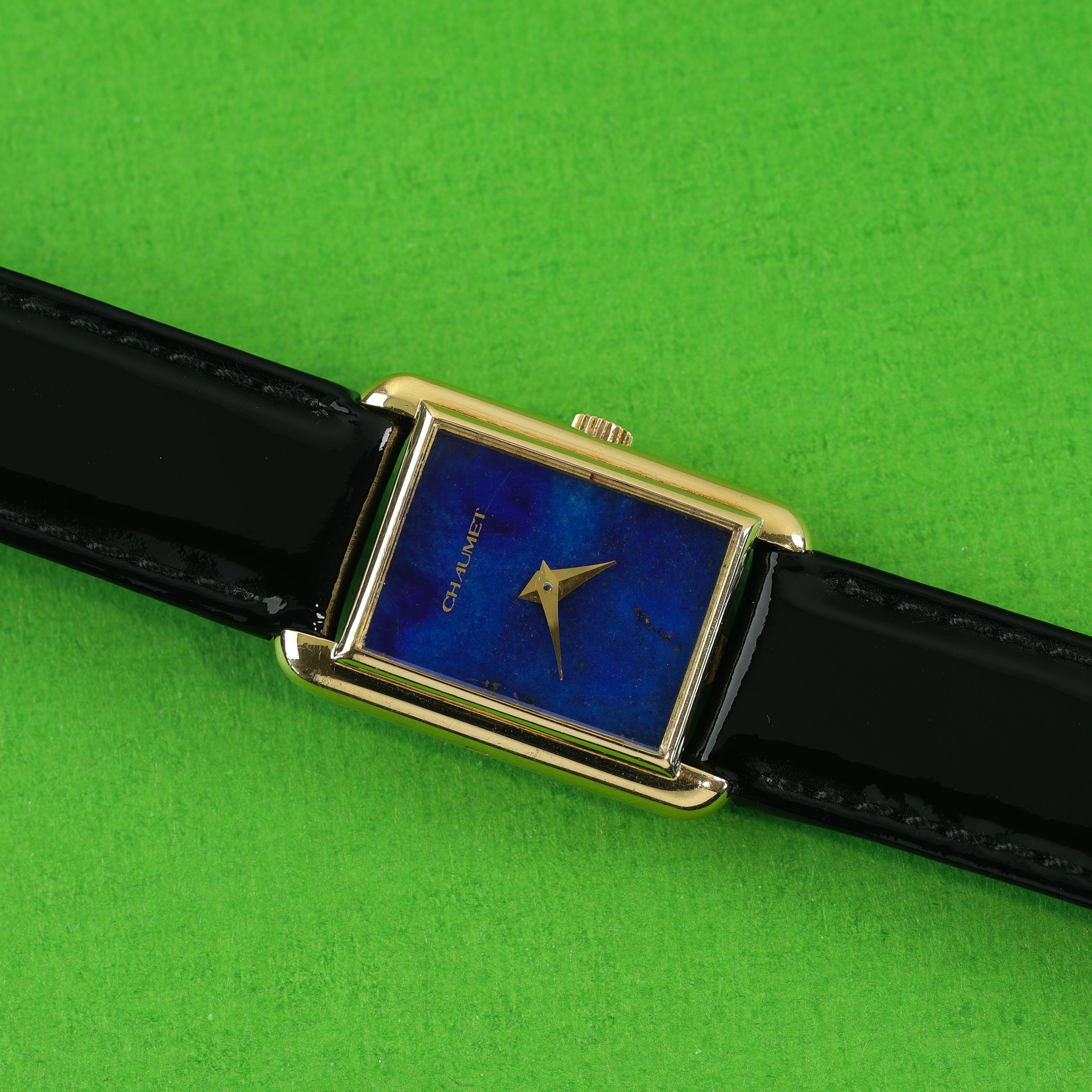 Chaumet Rectangular 18K Yellow Gold Lapis Lazuli Stone Dial