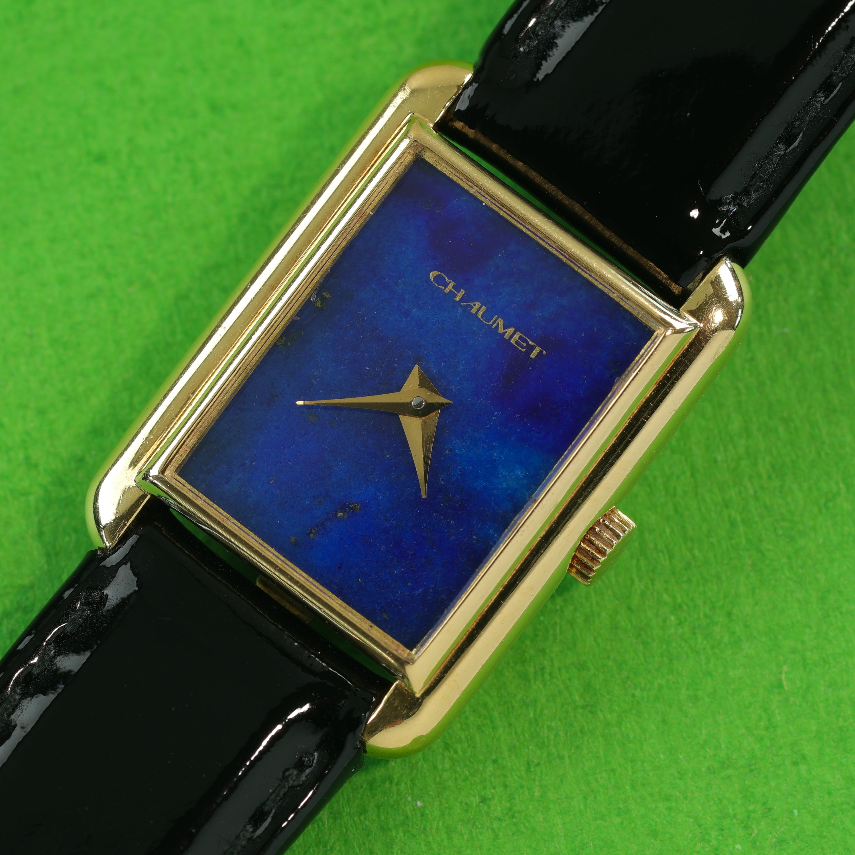 Chaumet Rectangular 18K Yellow Gold Lapis Lazuli Stone Dial