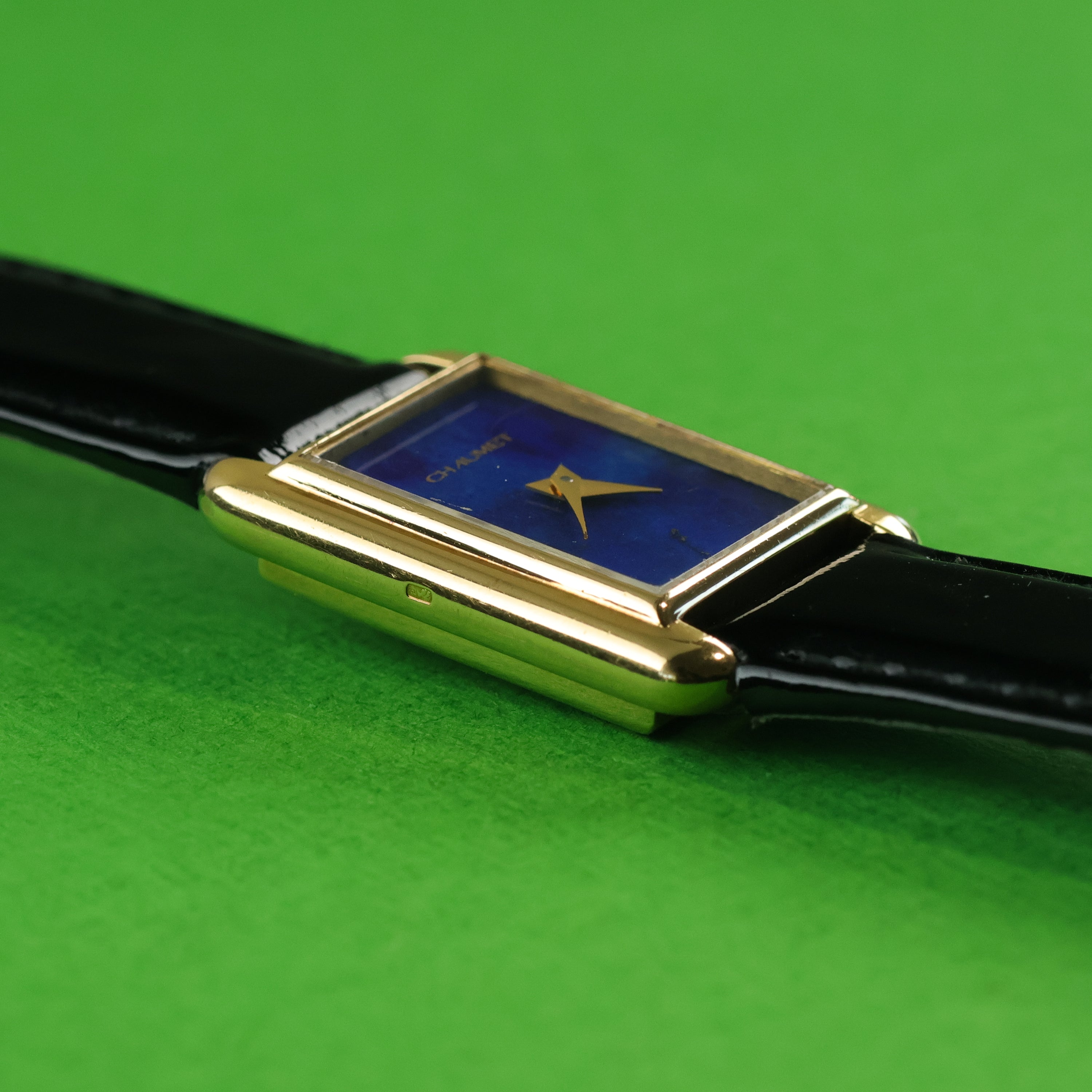 Chaumet Rectangular 18K Yellow Gold Lapis Lazuli Stone Dial