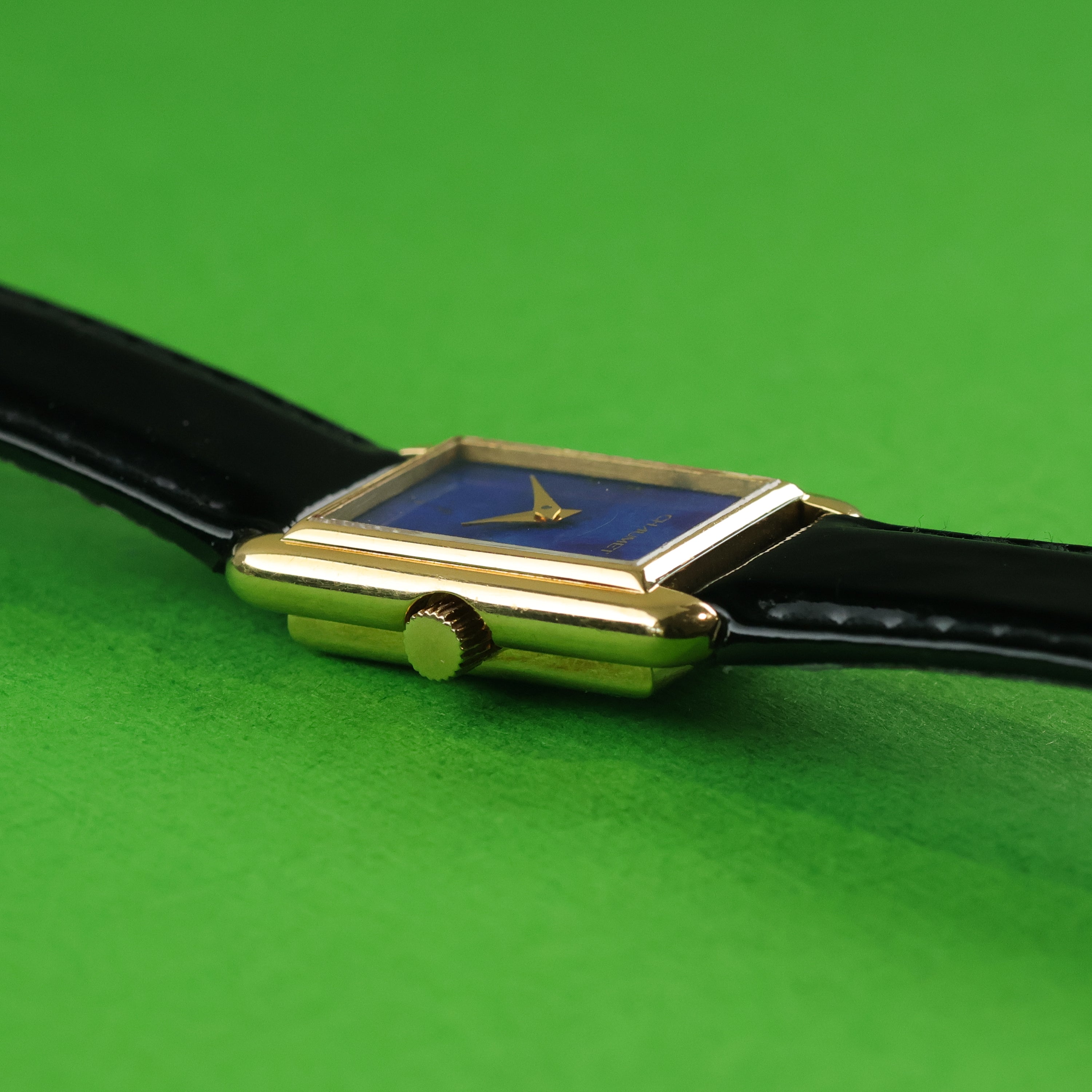 Chaumet Rectangular 18K Yellow Gold Lapis Lazuli Stone Dial