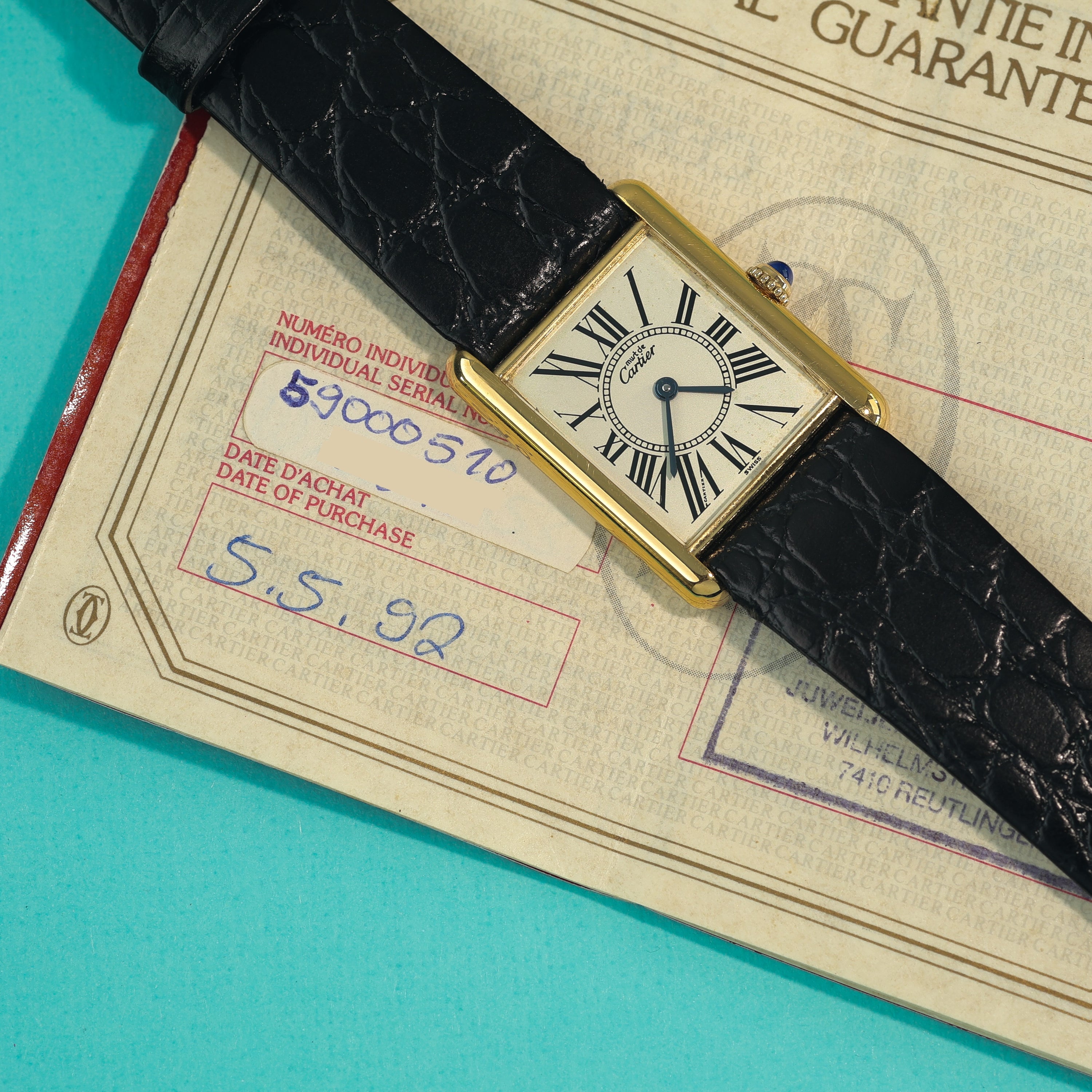 Cartier Tank Must Ref. 590005 Silver Roman Dial Box and Papers