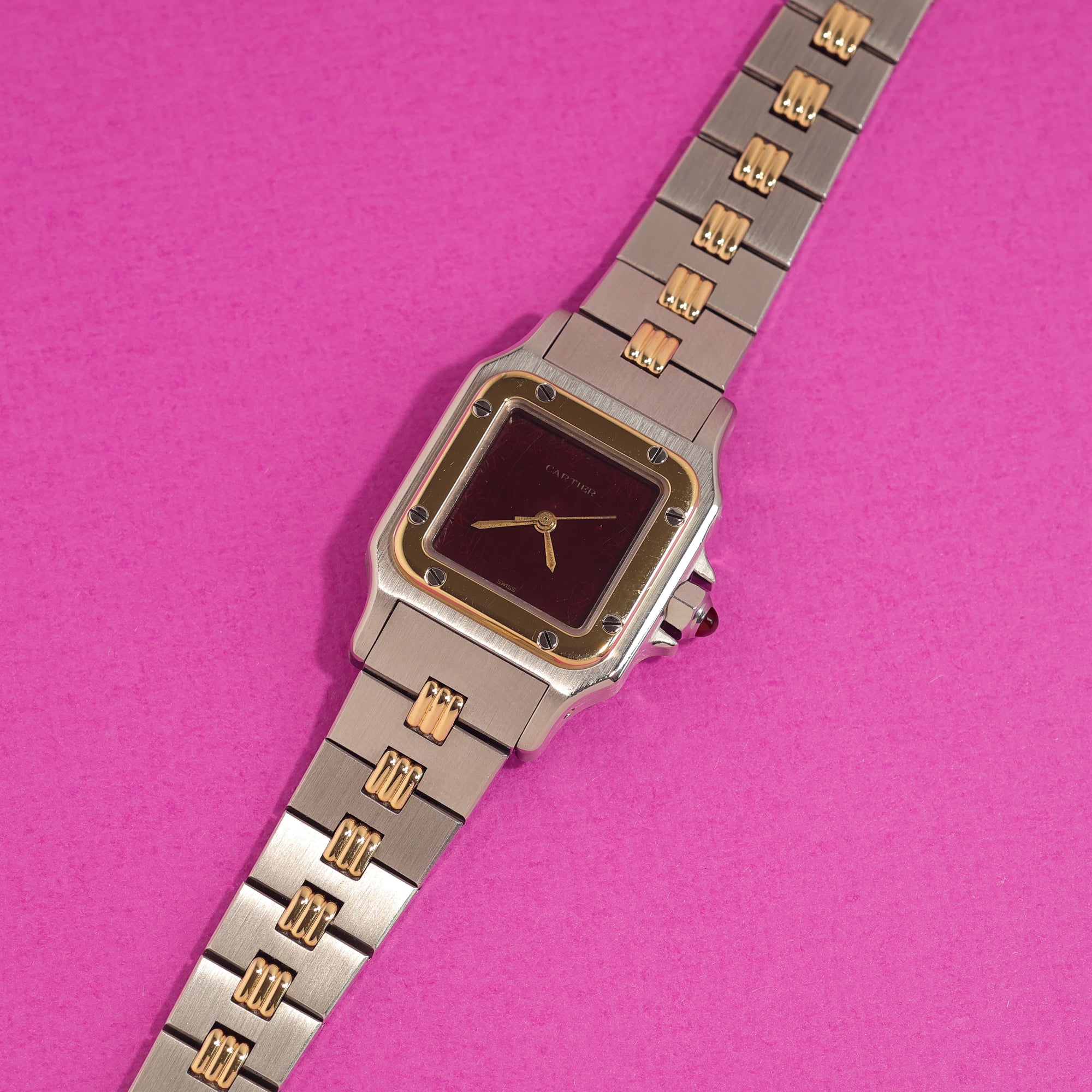 Cartier Santos Ref. 0902 Steel and Gold Burgundy Dial Ladies