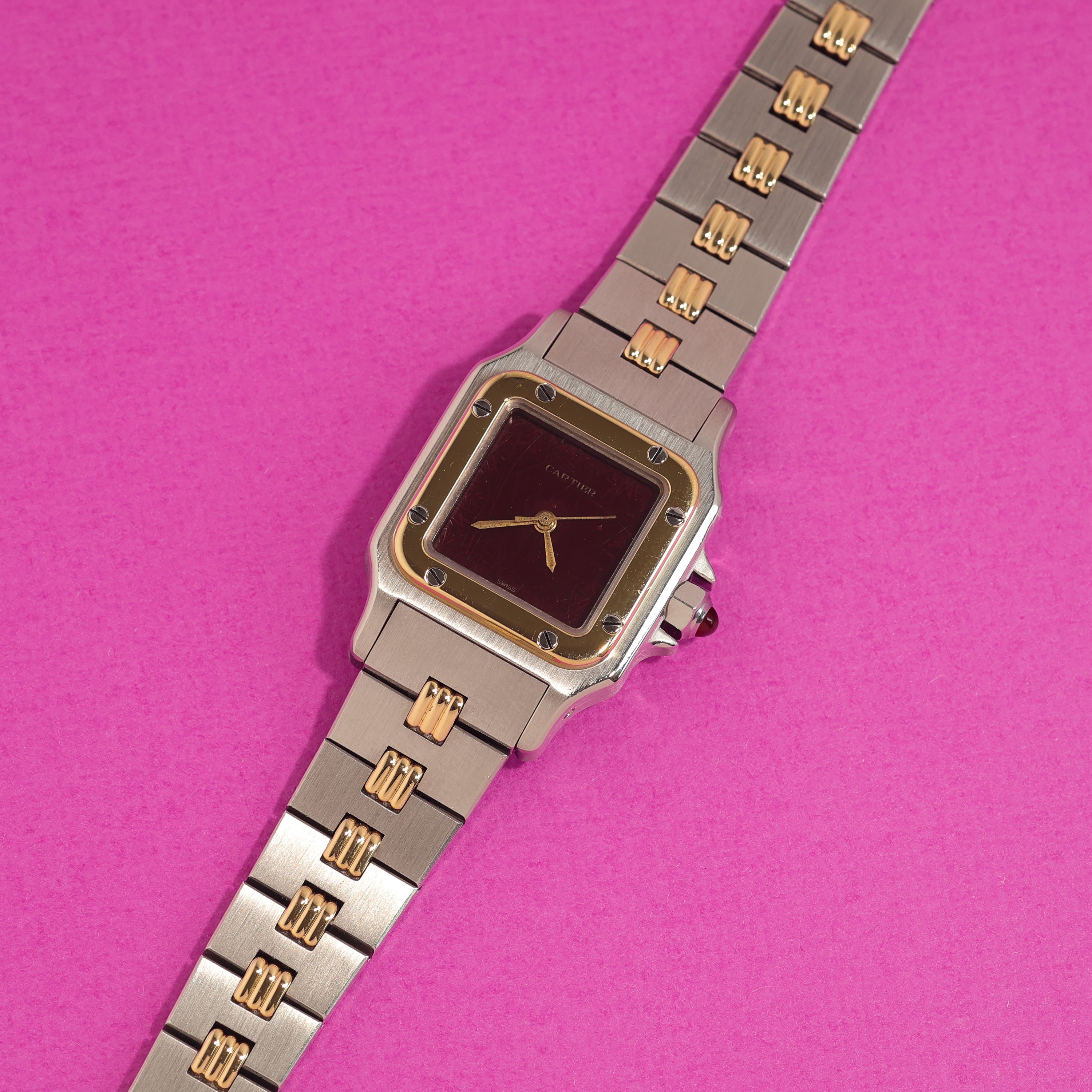 Cartier Santos Ref. 0902 Steel and Gold Burgundy Dial Ladies