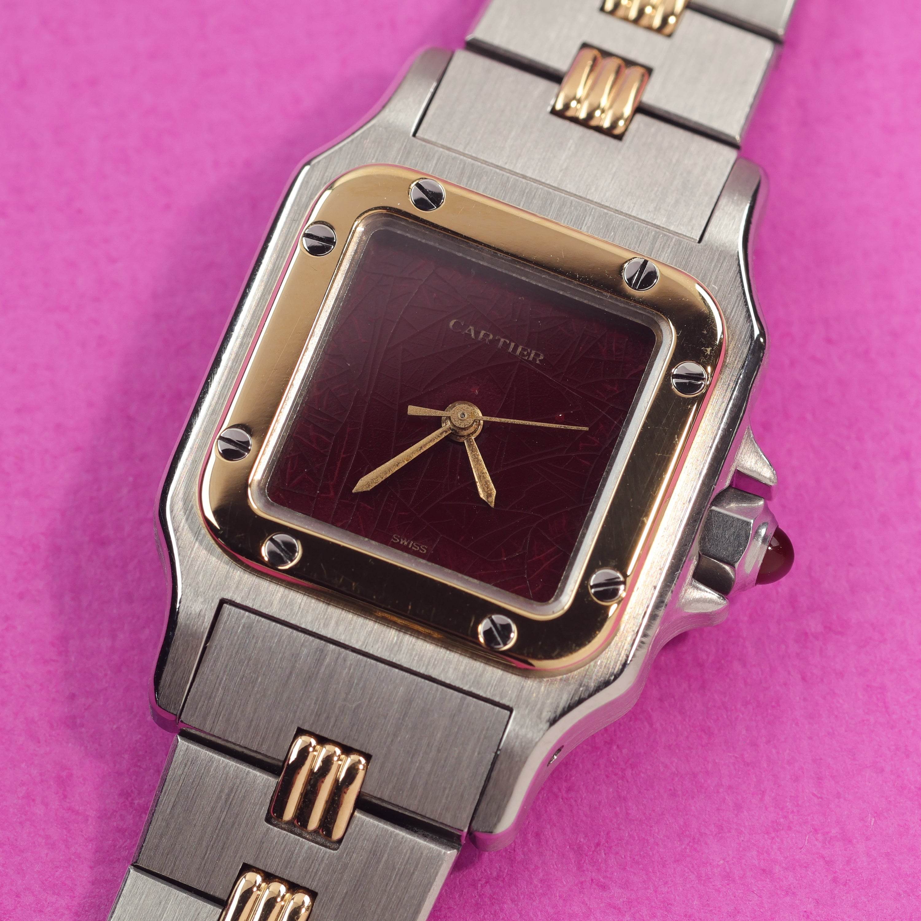 Cartier Santos Ref. 0902 Steel and Gold Burgundy Dial Ladies