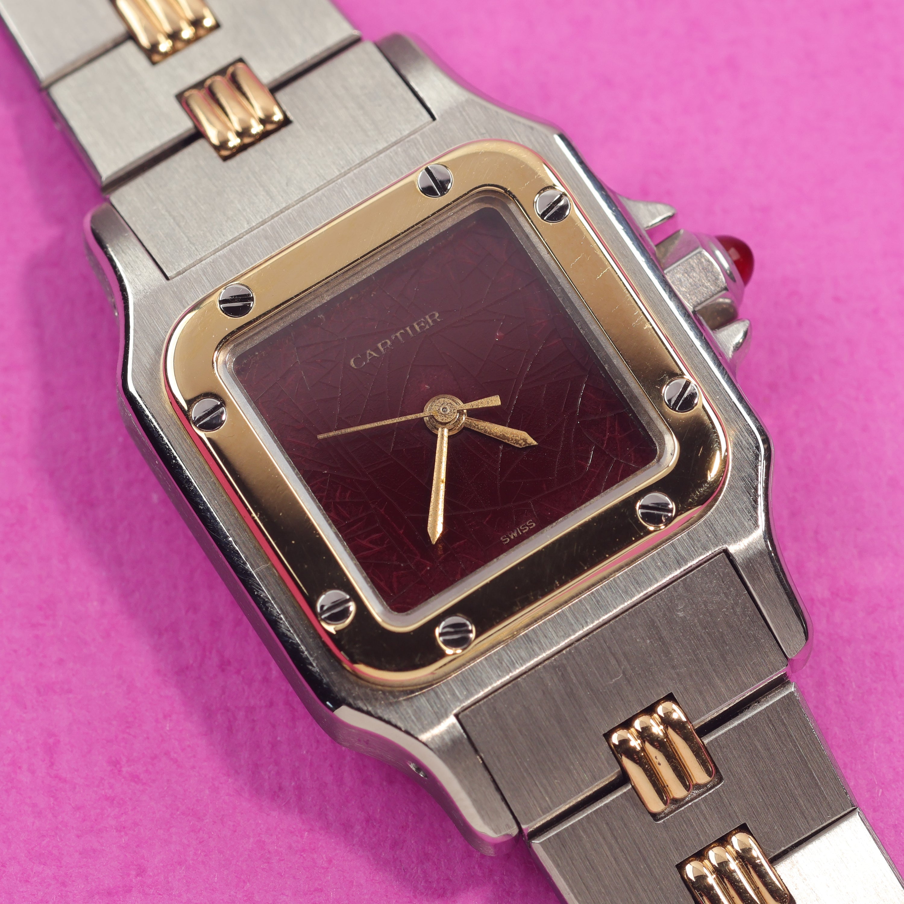 Cartier Santos Ref. 0902 Steel and Gold Burgundy Dial Ladies