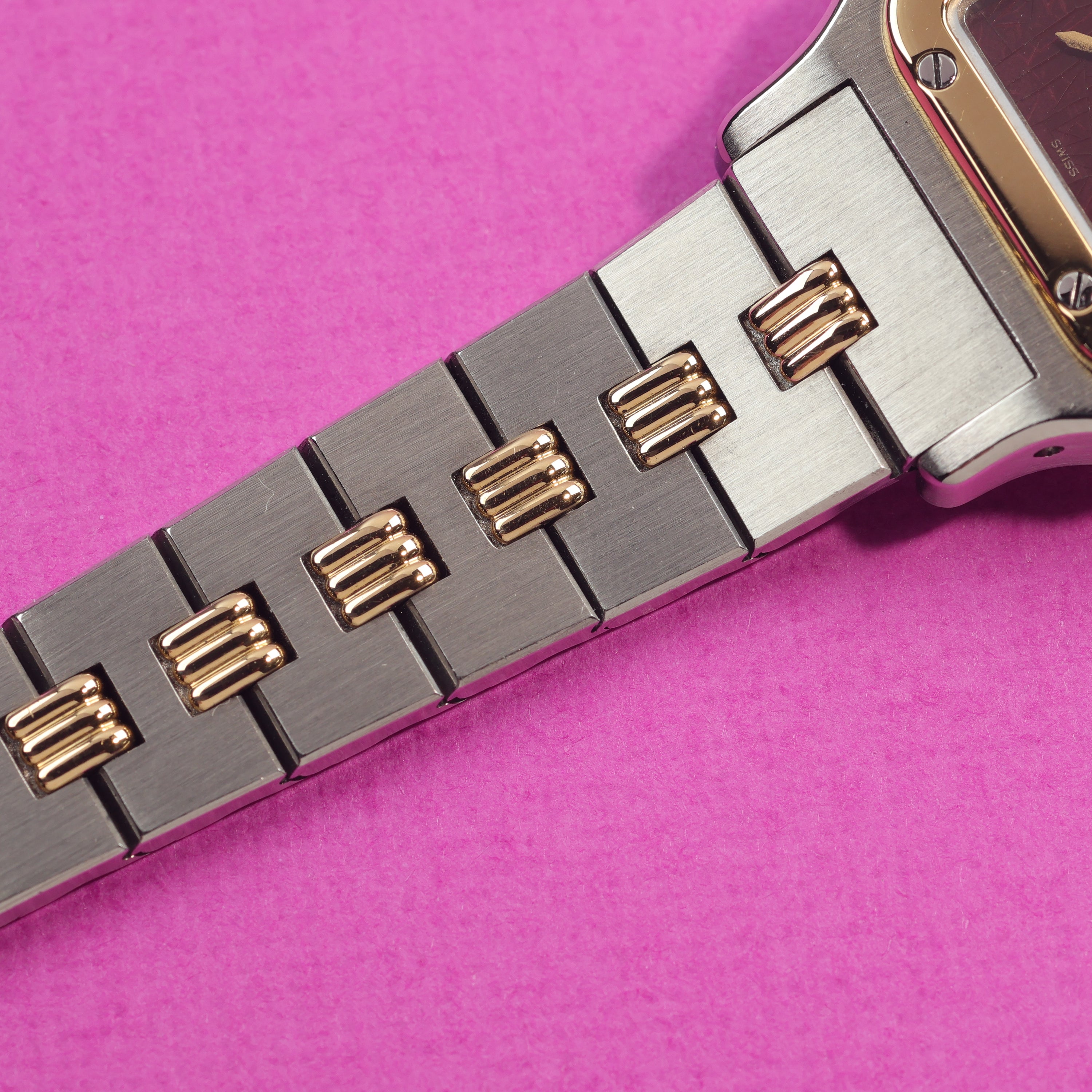 Cartier Santos Ref. 0902 Steel and Gold Burgundy Dial Ladies