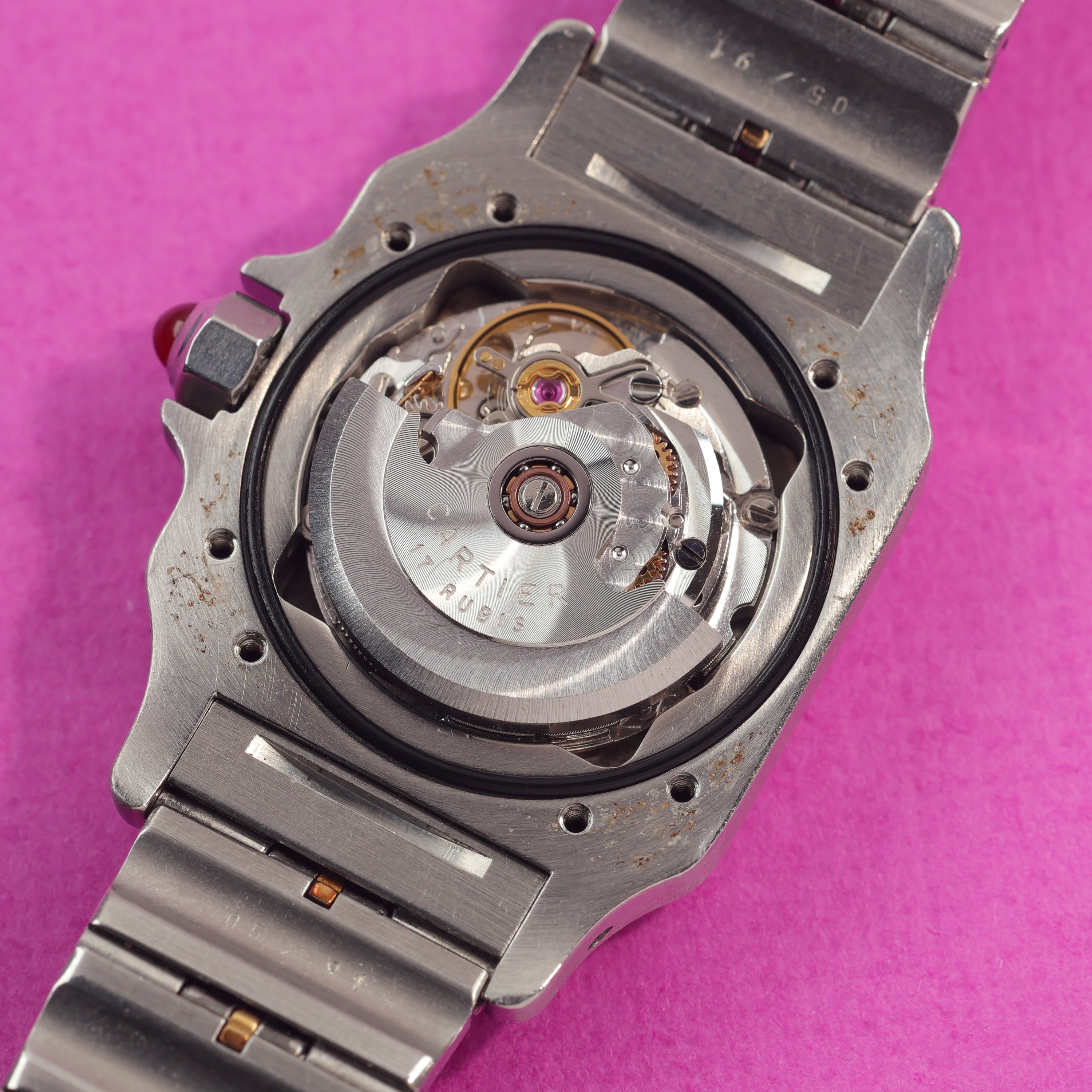Cartier Santos Ref. 0902 Steel and Gold Burgundy Dial Ladies