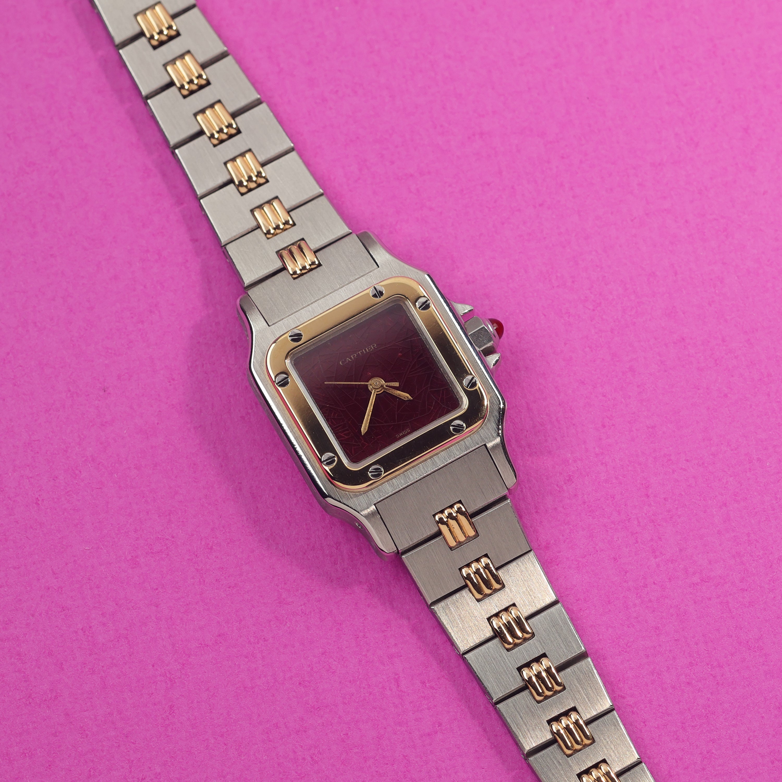 Cartier Santos Ref. 0902 Steel and Gold Burgundy Dial Ladies