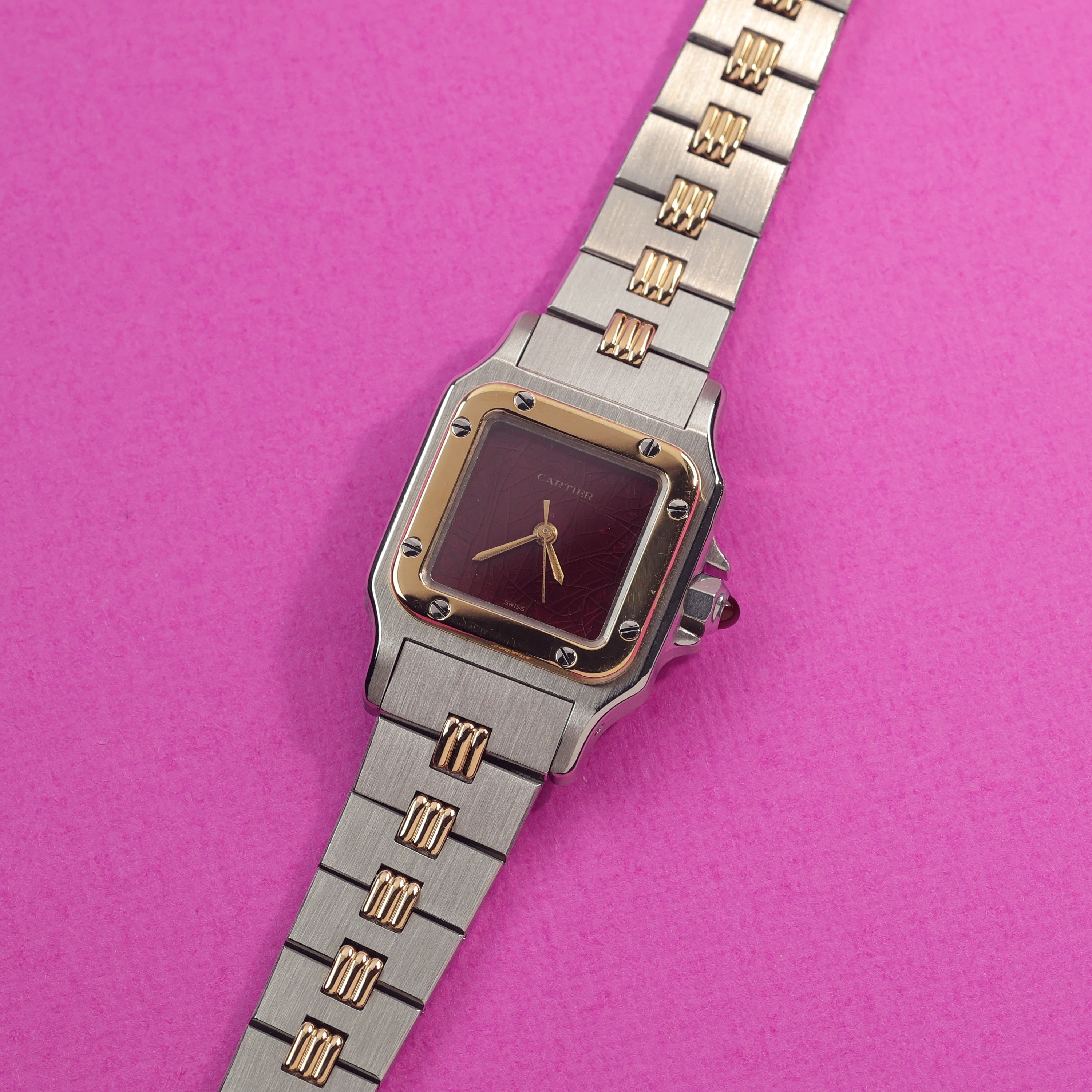 Cartier Santos Ref. 0902 Steel and Gold Burgundy Dial Ladies