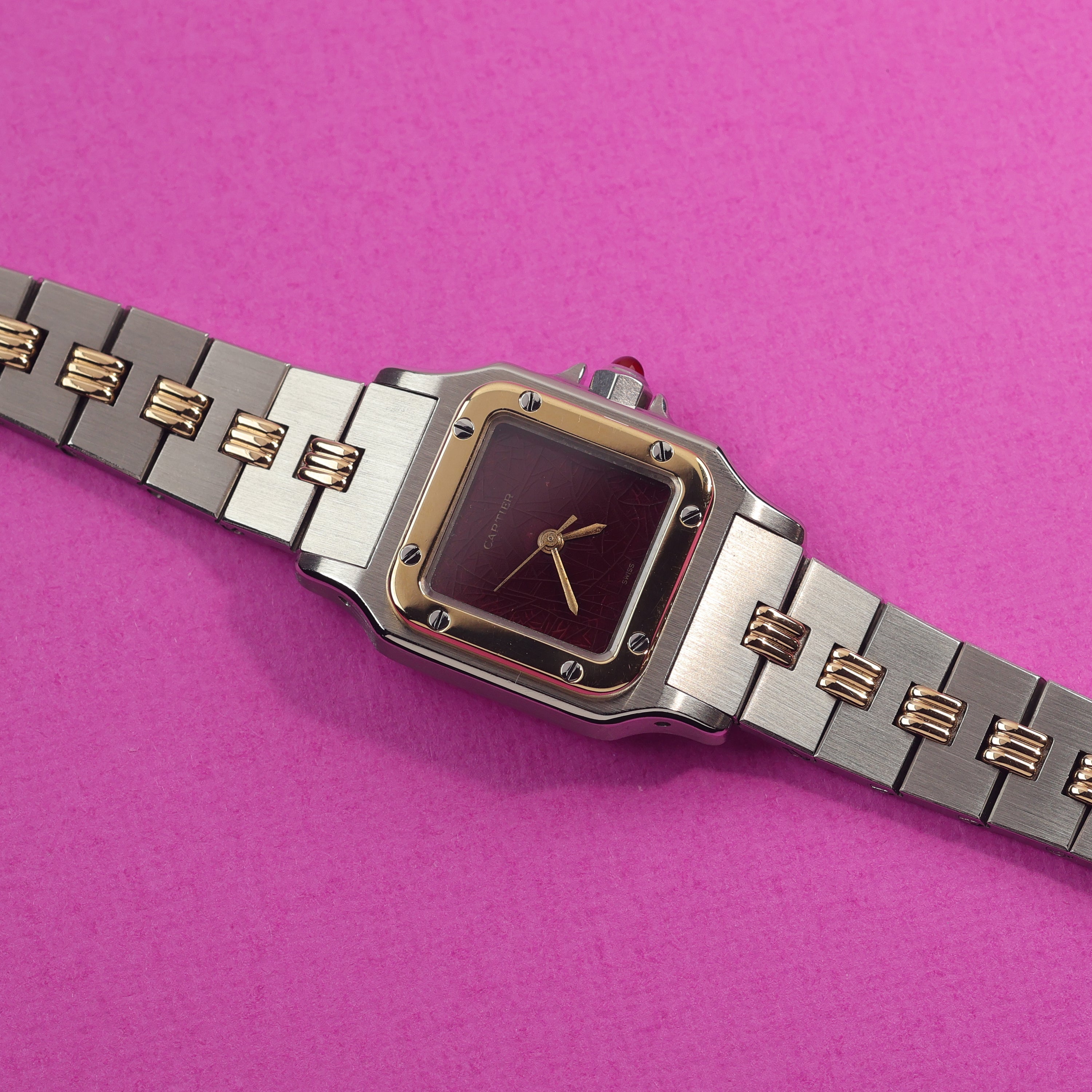 Cartier Santos Ref. 0902 Steel and Gold Burgundy Dial Ladies