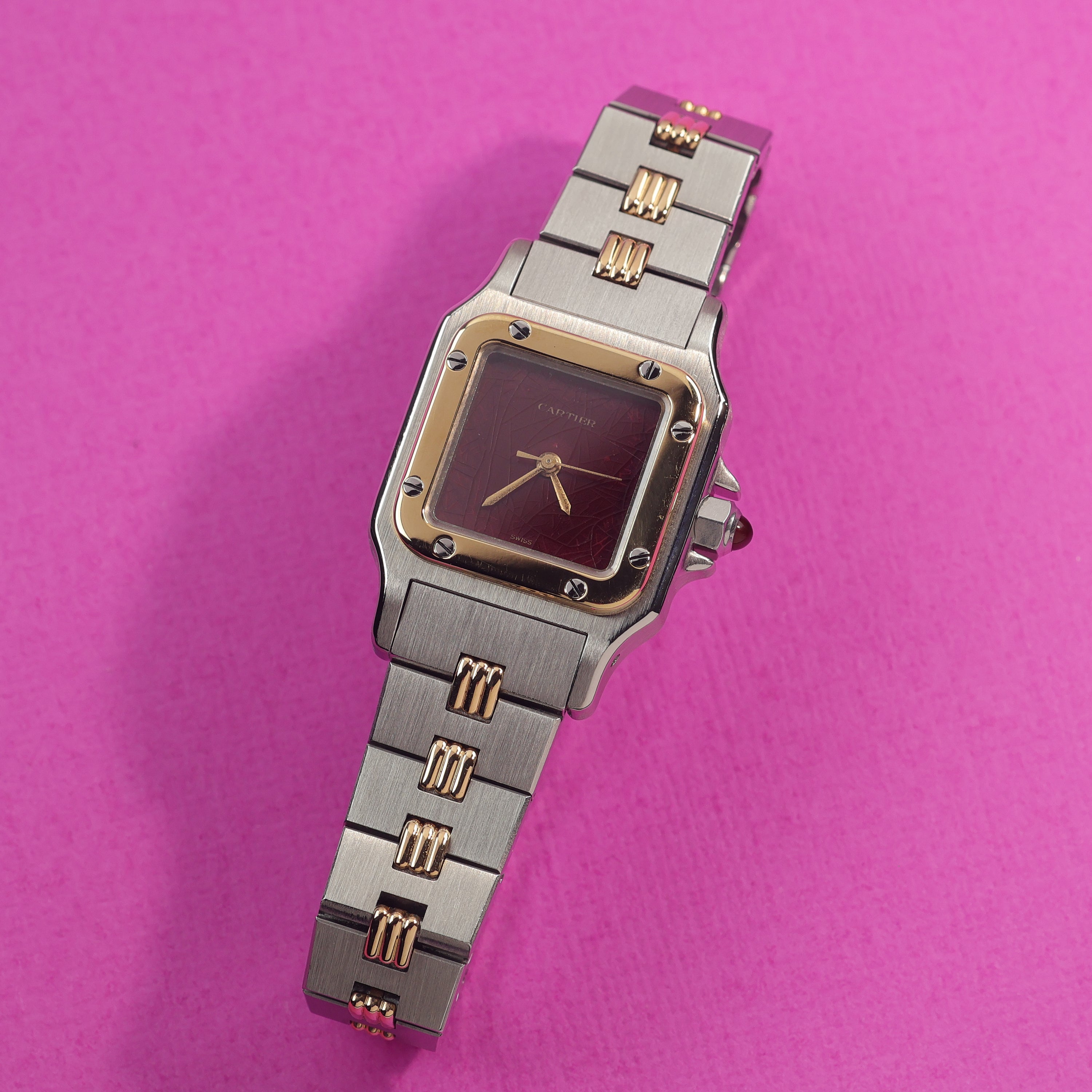 Cartier Santos Ref. 0902 Steel and Gold Burgundy Dial Ladies