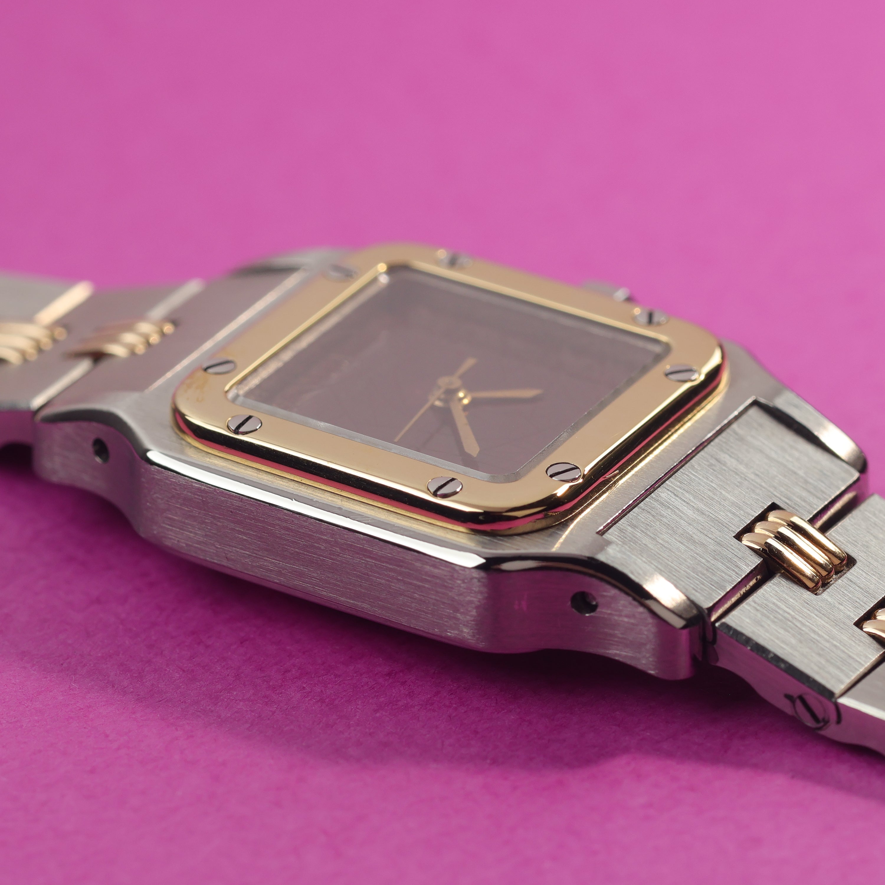 Cartier Santos Ref. 0902 Steel and Gold Burgundy Dial Ladies