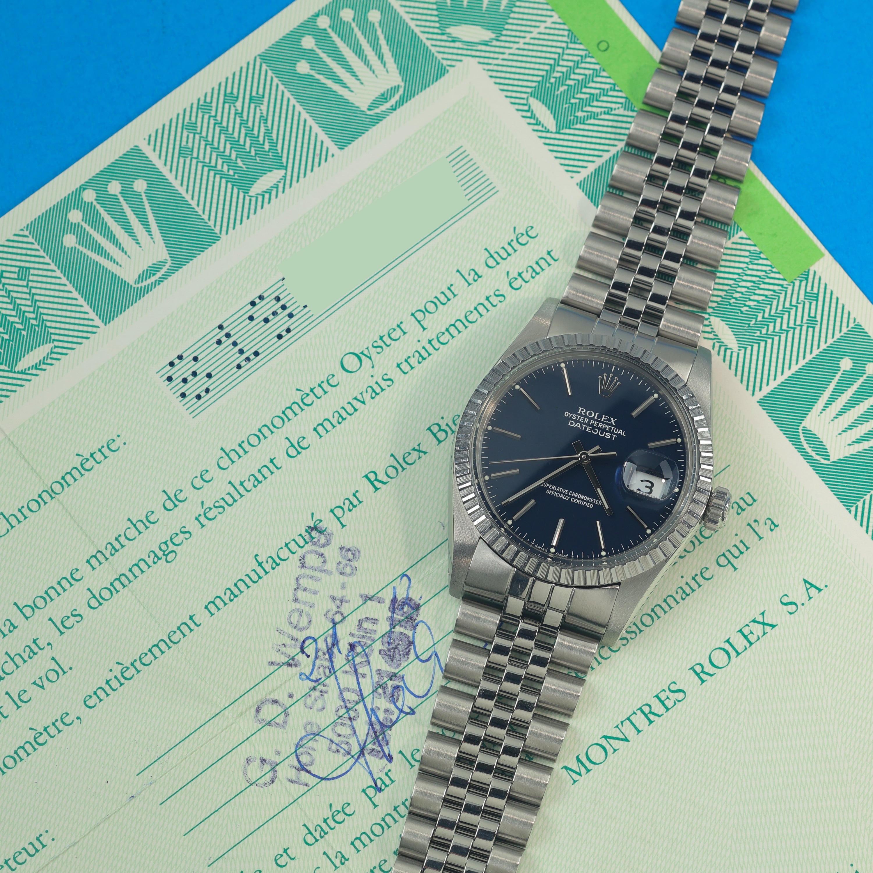 Rolex Datejust Ref. 16030 Box and Papers Deep Blue Service Dial