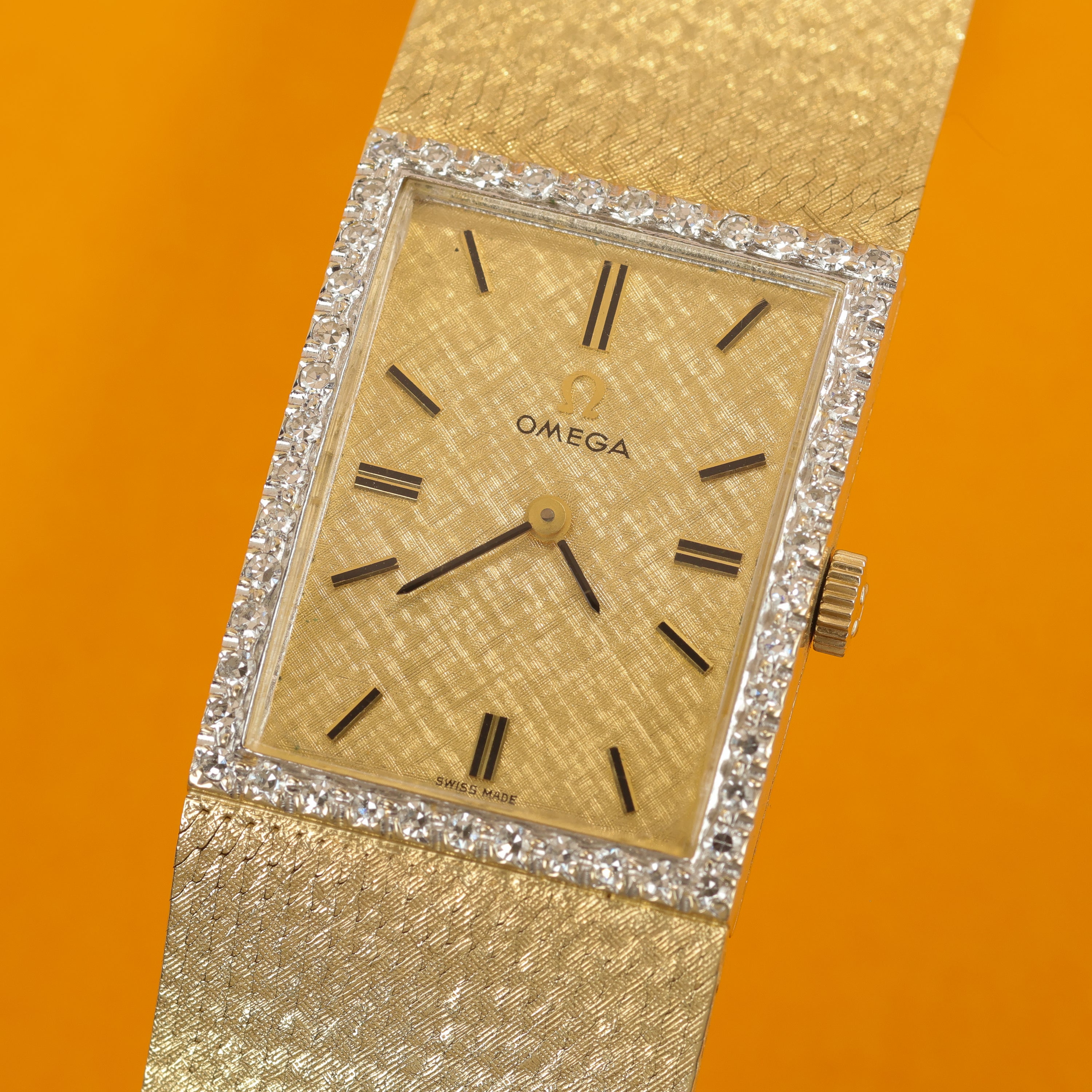 Omega Tank-Style Dresswatch Ref. DD6846 14K Yellow Gold Diamonds