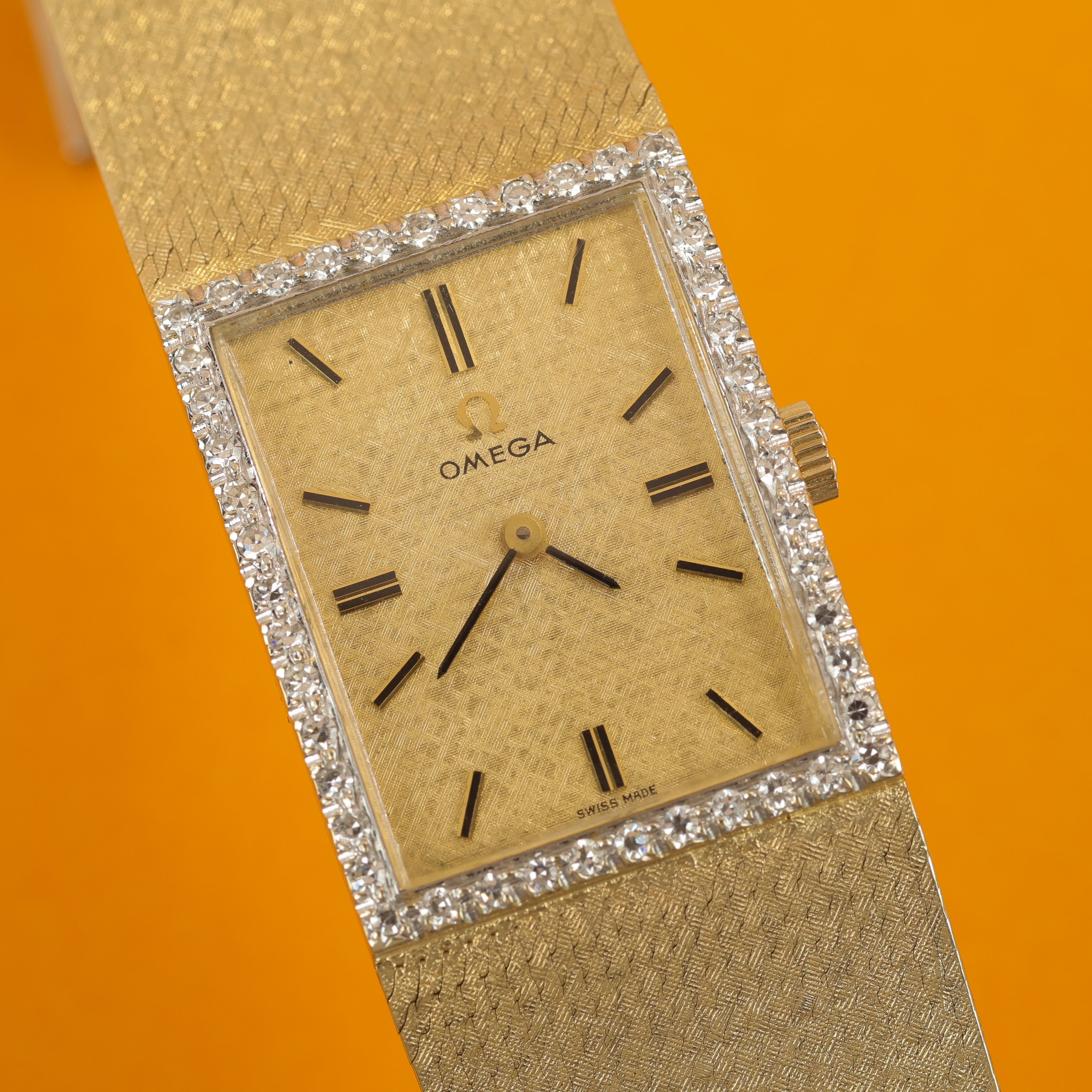 Omega Tank-Style Dresswatch Ref. DD6846 14K Yellow Gold Diamonds
