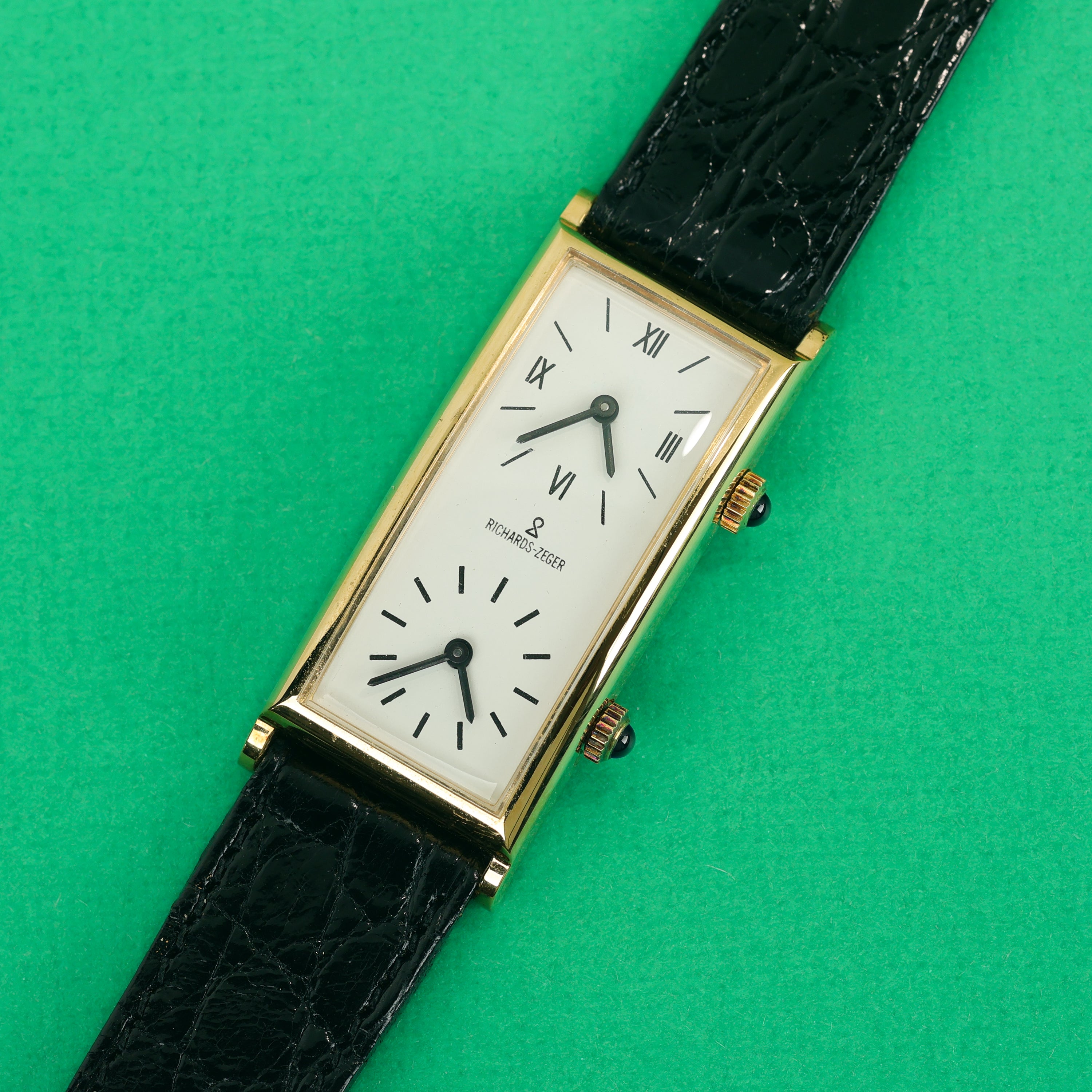 Richards-Zeger Dual Time 'Tank-Style' Gold Plated With Original Box