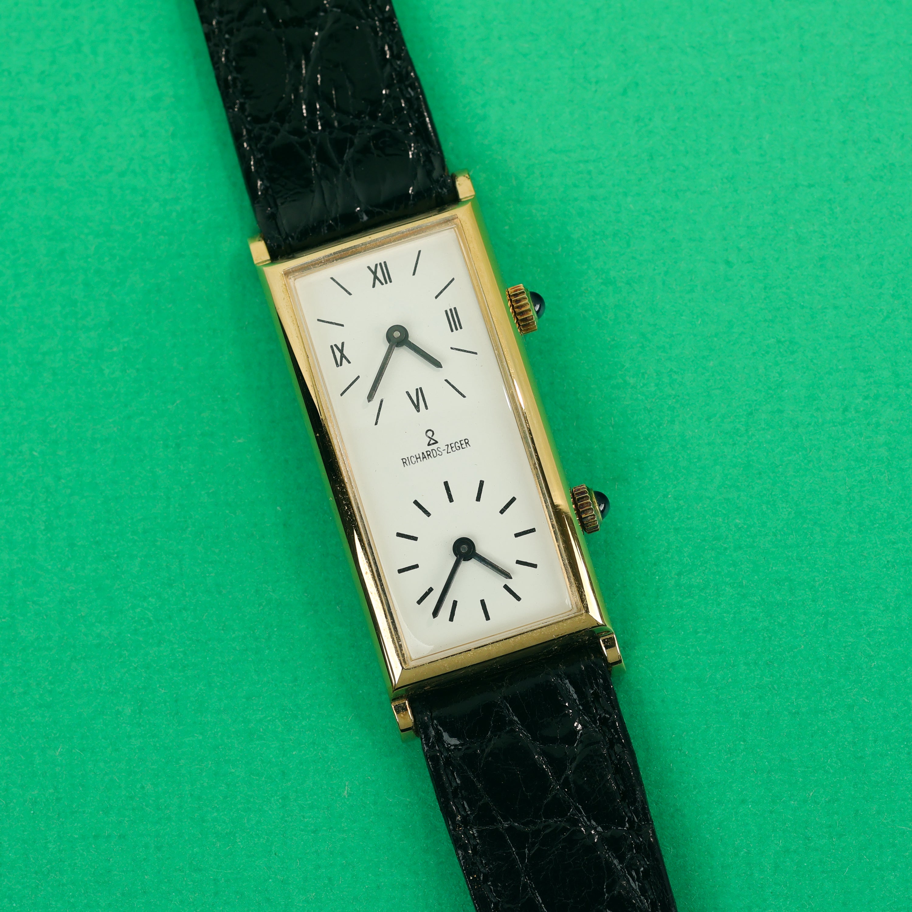 Richards-Zeger Dual Time 'Tank-Style' Gold Plated With Original Box