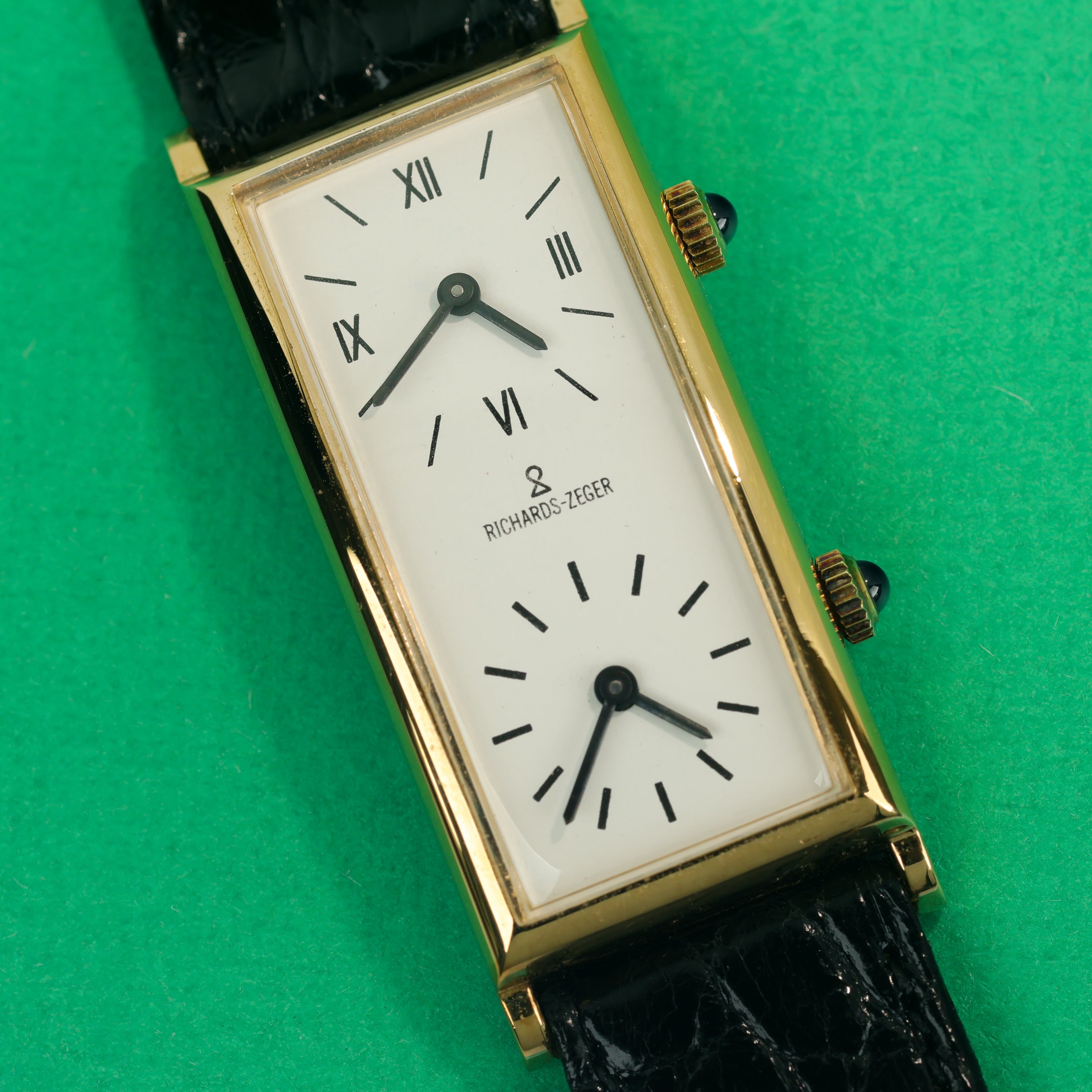 Richards-Zeger Dual Time 'Tank-Style' Gold Plated With Original Box