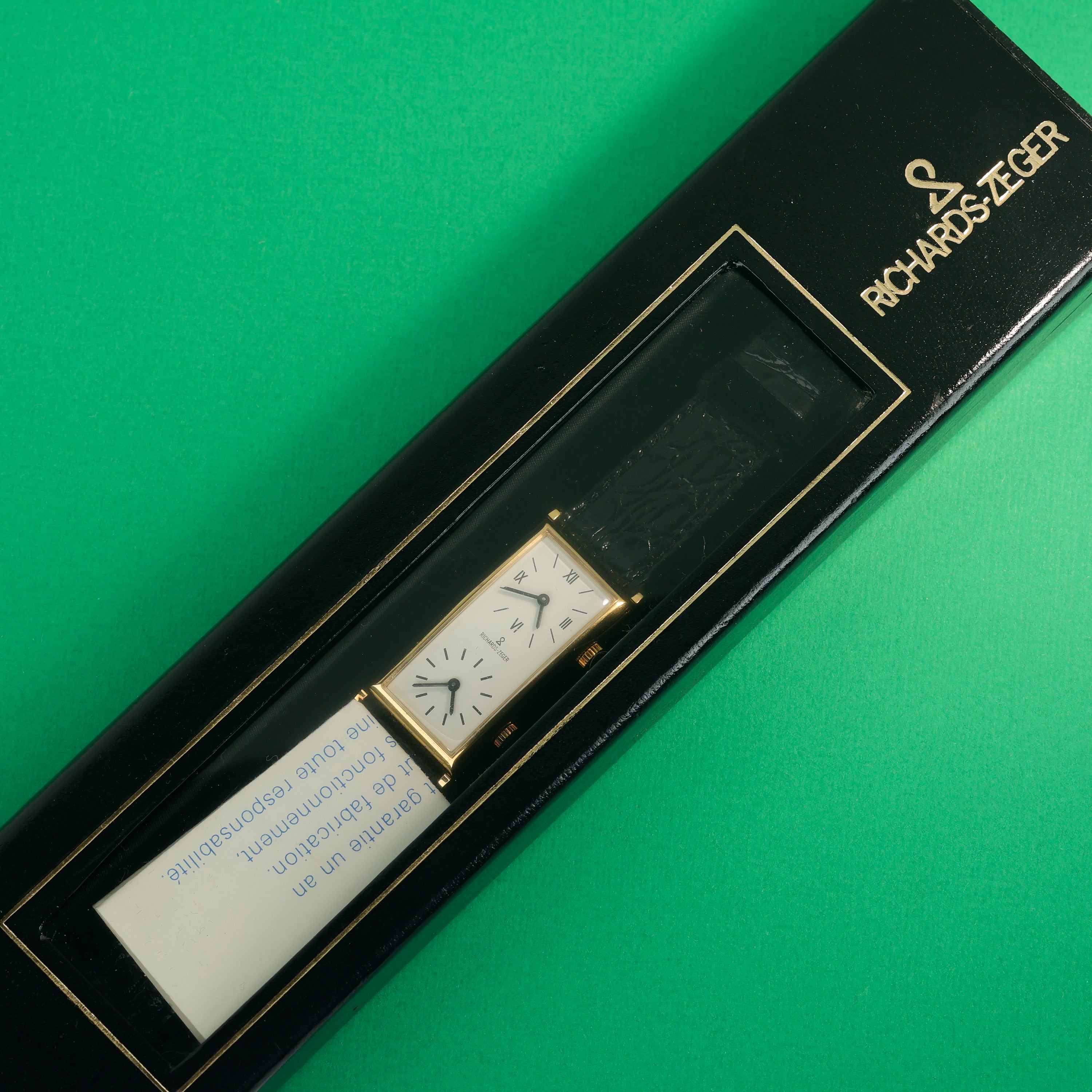Richards-Zeger Dual Time 'Tank-Style' Gold Plated With Original Box