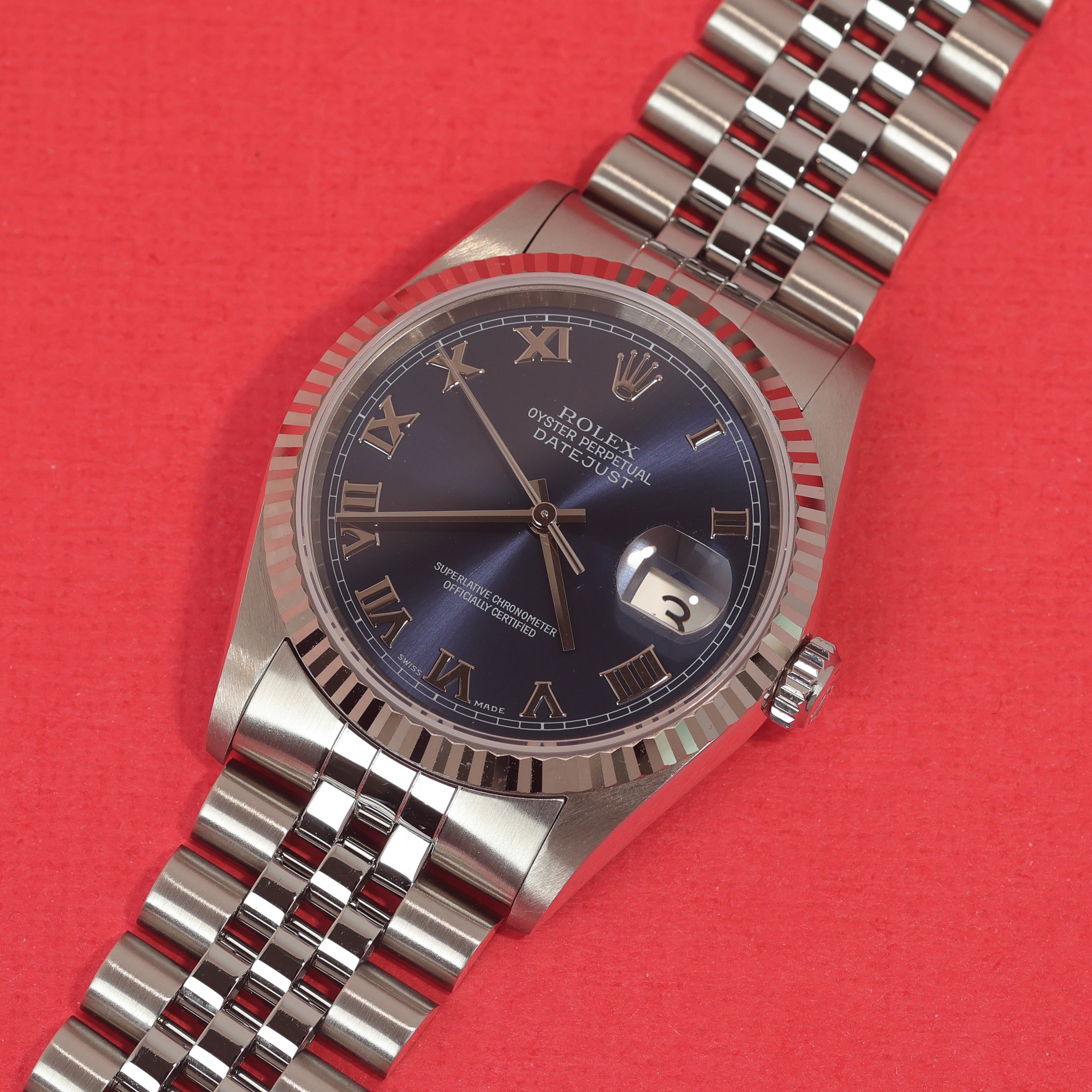 Rolex Datejust Ref. 16234 Blue Roman Box and Papers