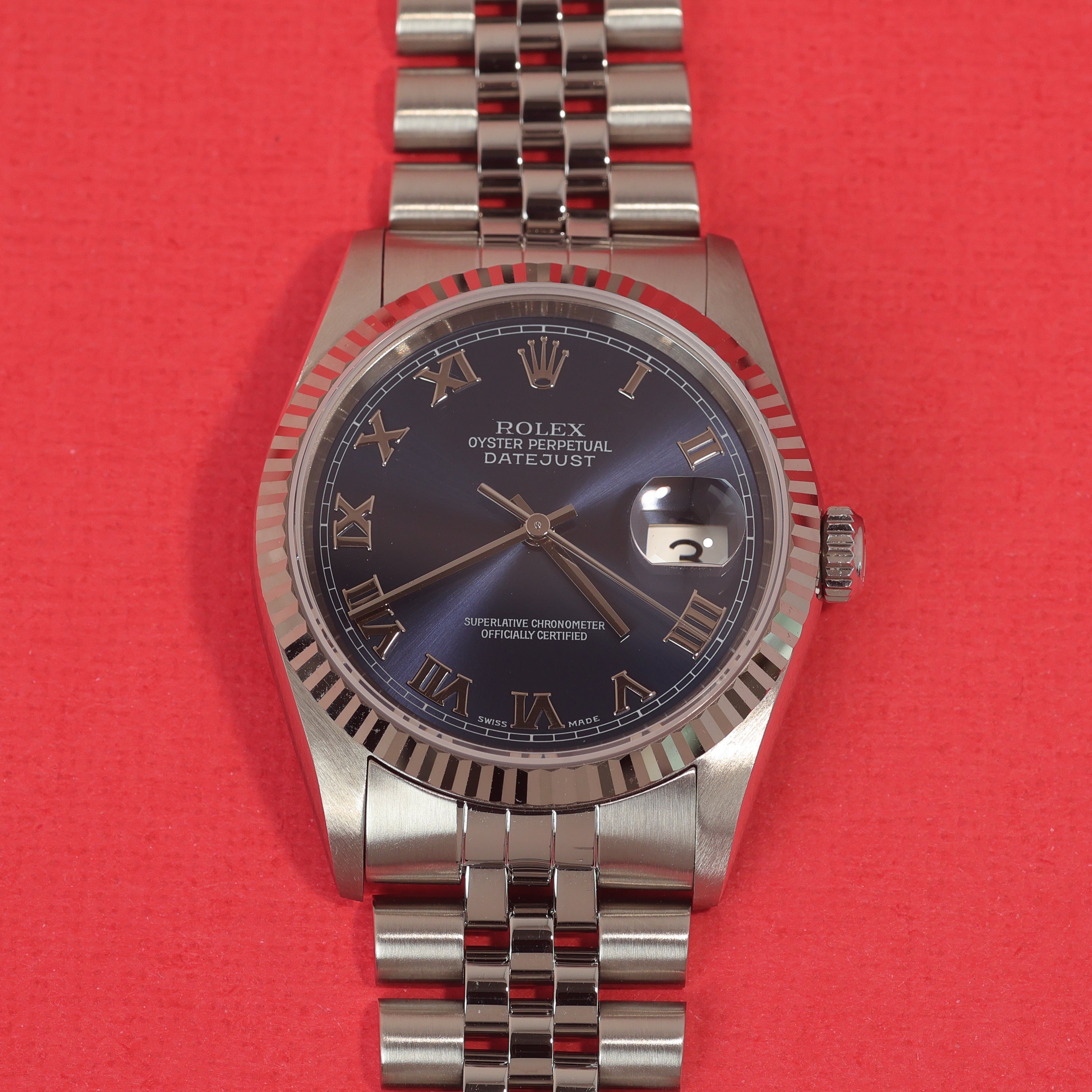Rolex Datejust Ref. 16234 Blue Roman Box and Papers