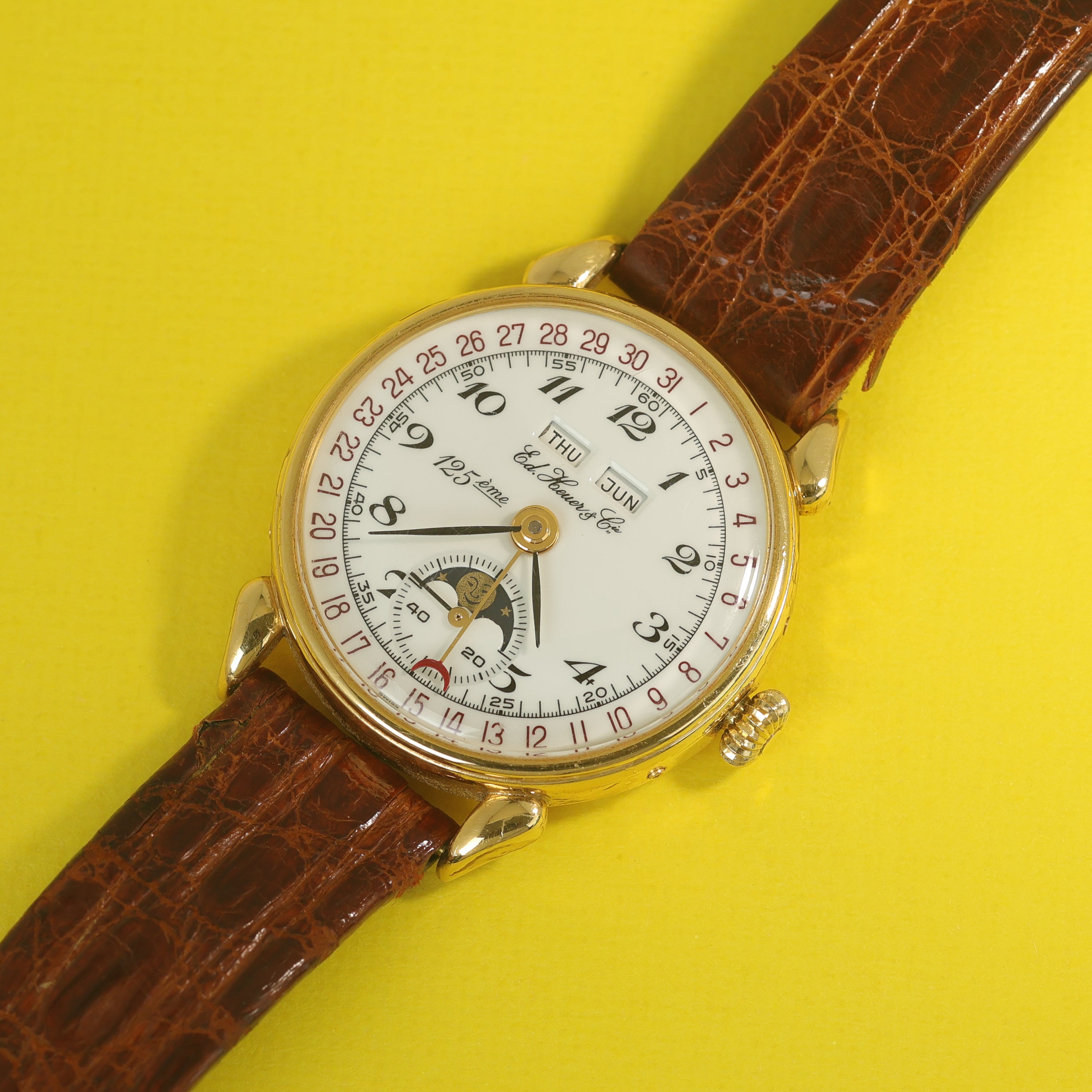 Ed Heuer & Cie. 125th Anniversary Triple Date 18K Yellow Gold