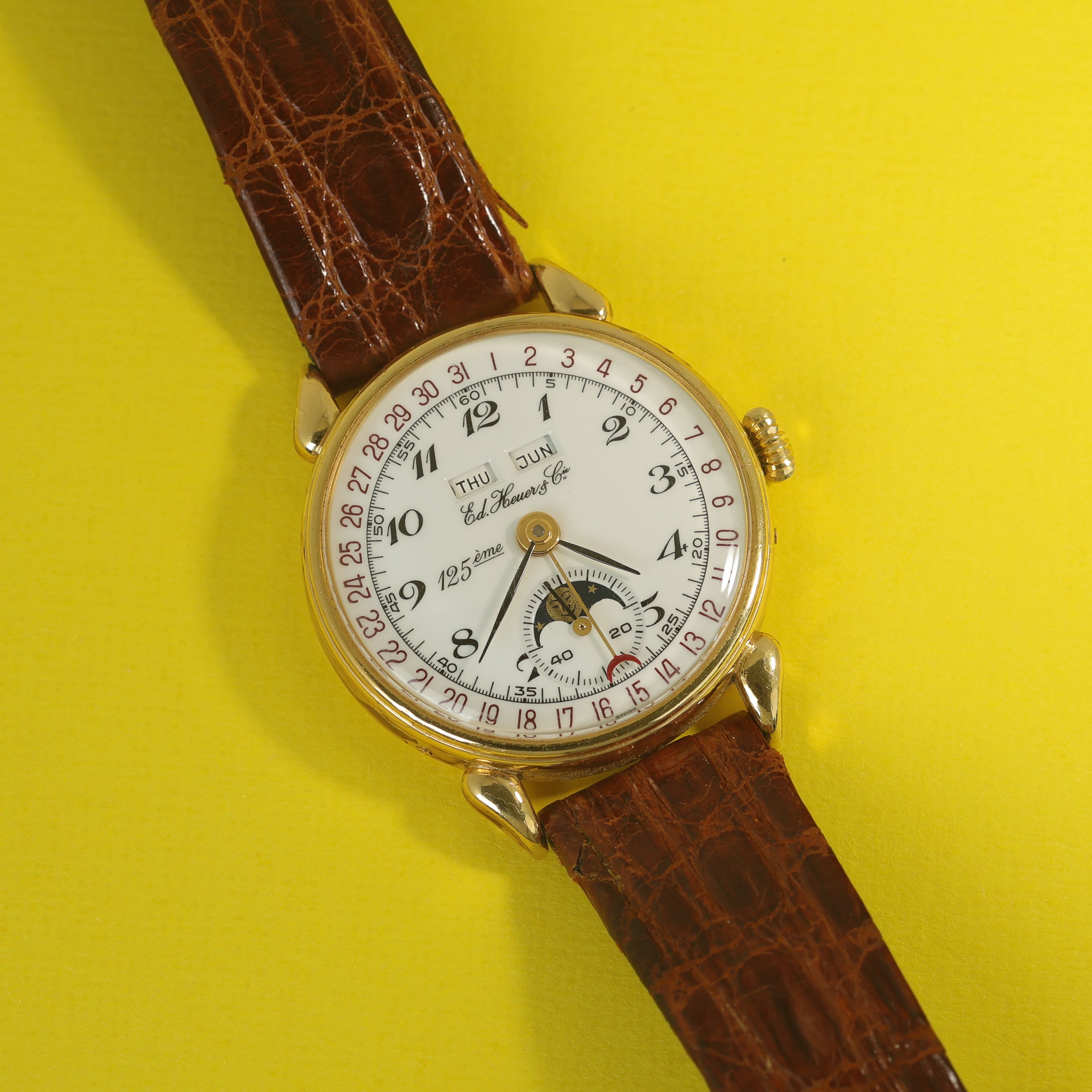 Ed Heuer & Cie. 125th Anniversary Triple Date 18K Yellow Gold
