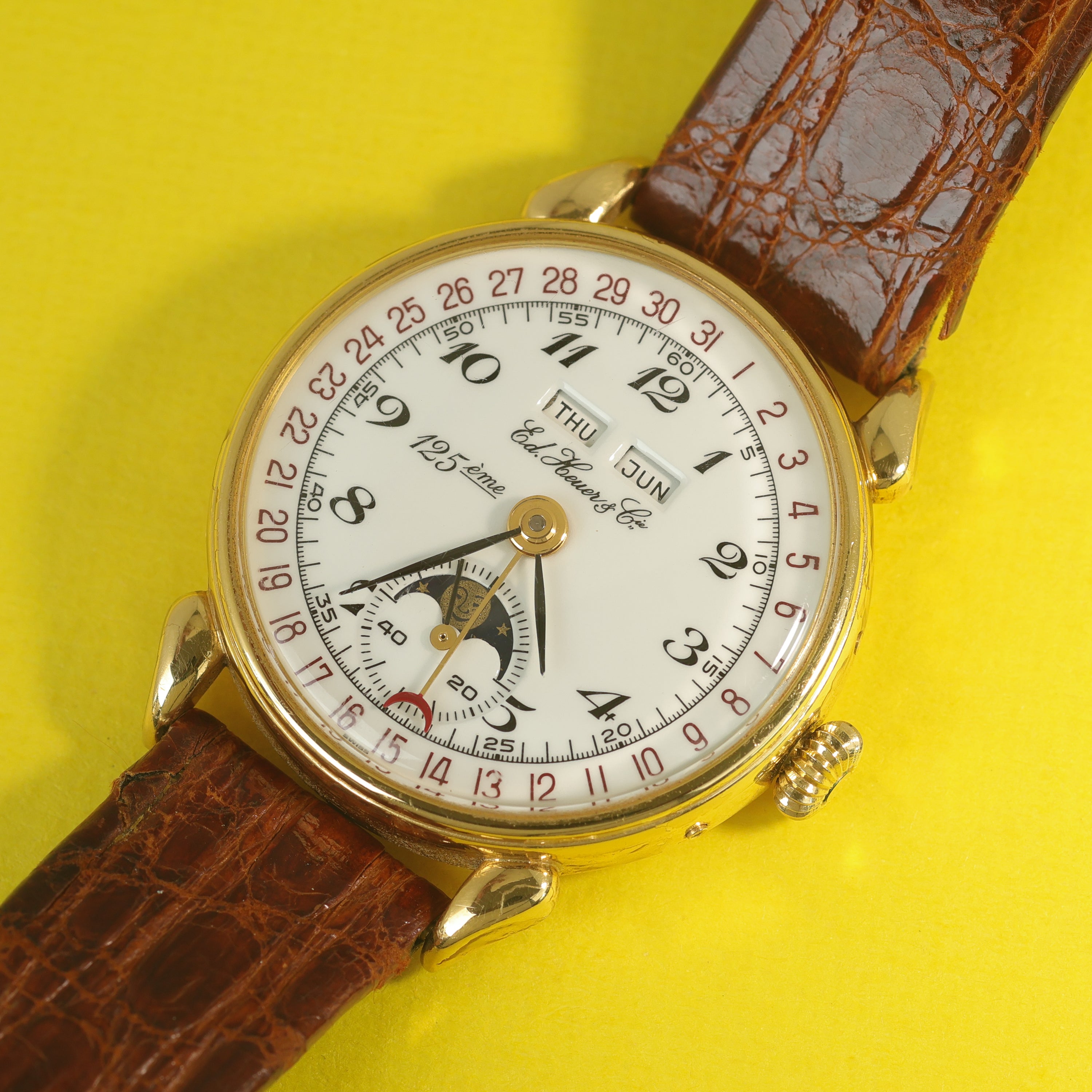 Ed Heuer & Cie. 125th Anniversary Triple Date 18K Yellow Gold