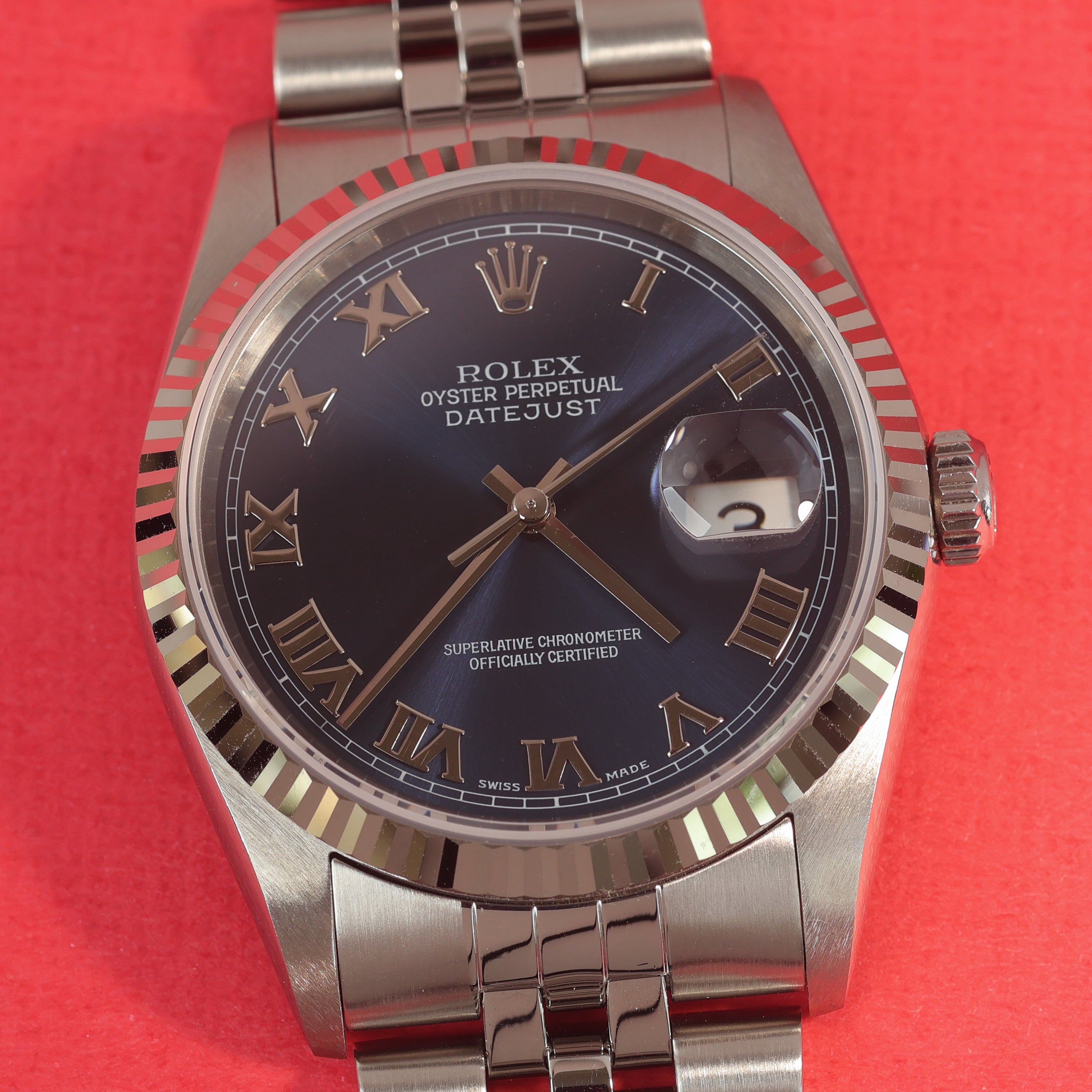 Rolex Datejust Ref. 16234 Blue Roman Box and Papers