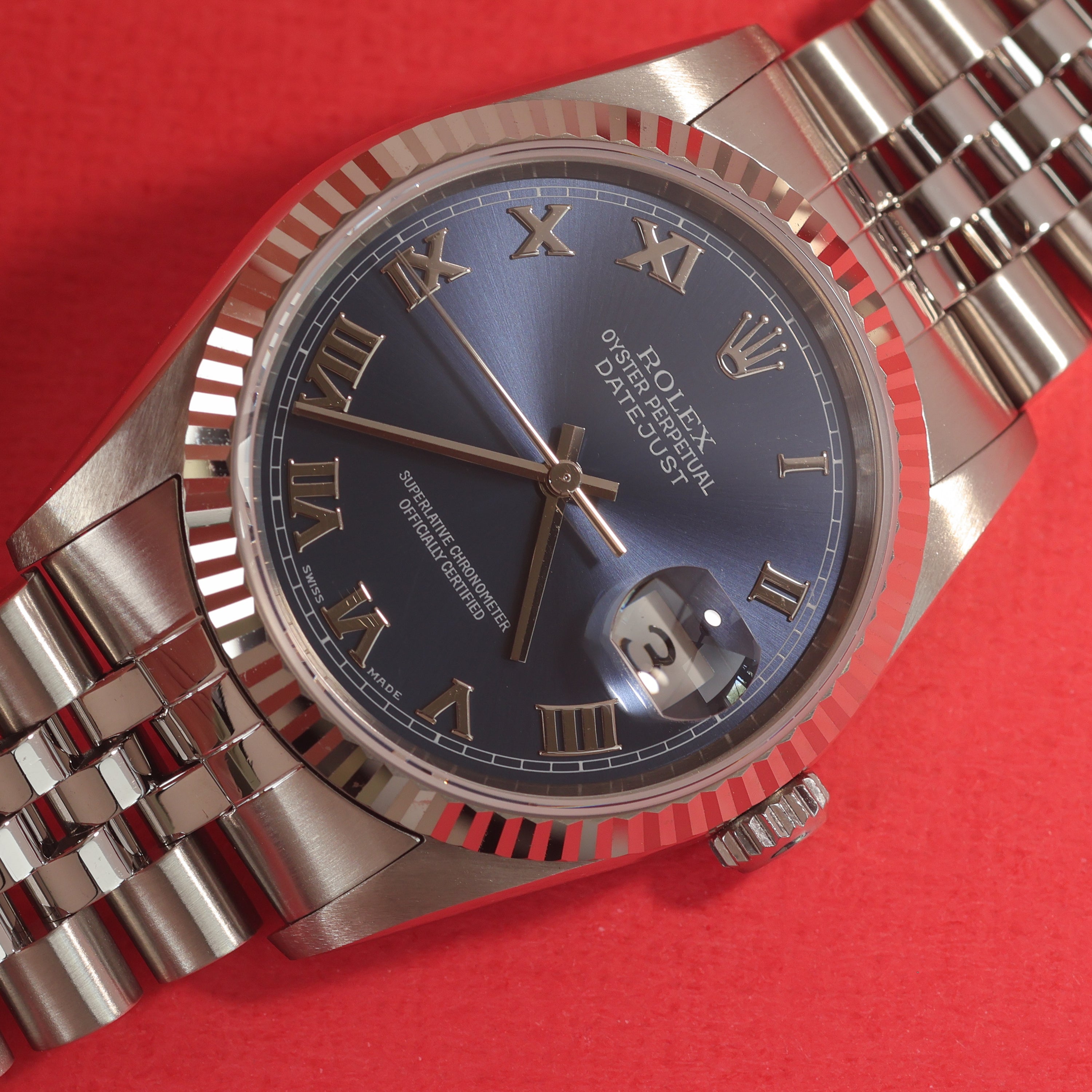 Rolex Datejust Ref. 16234 Blue Roman Box and Papers